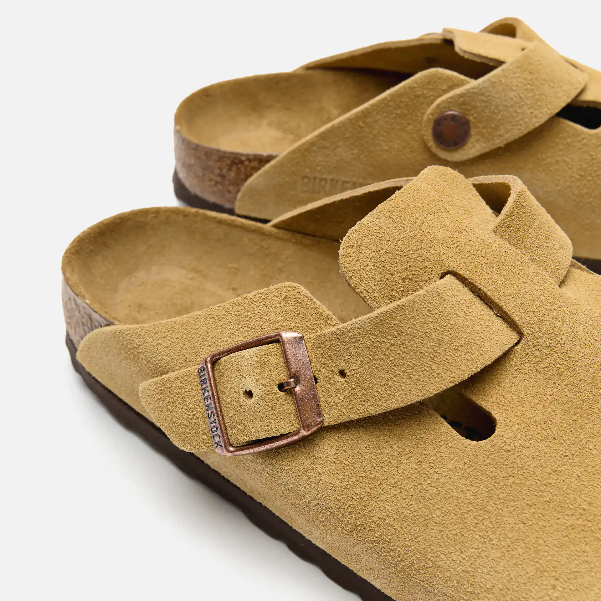 Birkenstock Boston Suede Leather Sandals Latte Cream