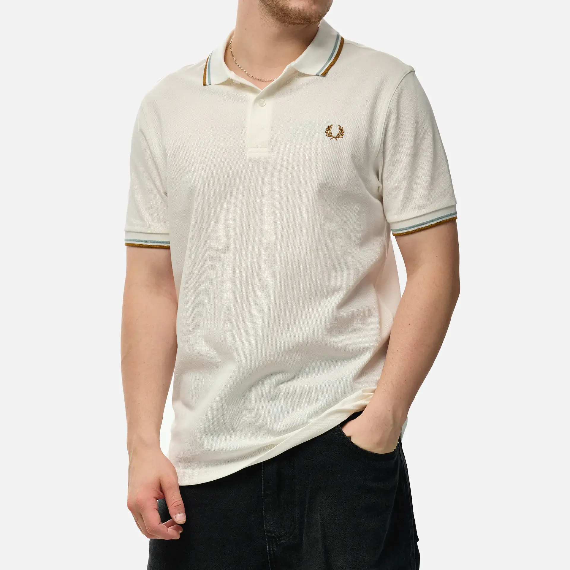Fred Perry Twin Tipped Polo Shirt Snow White/Silver Blue/Dark Caramel