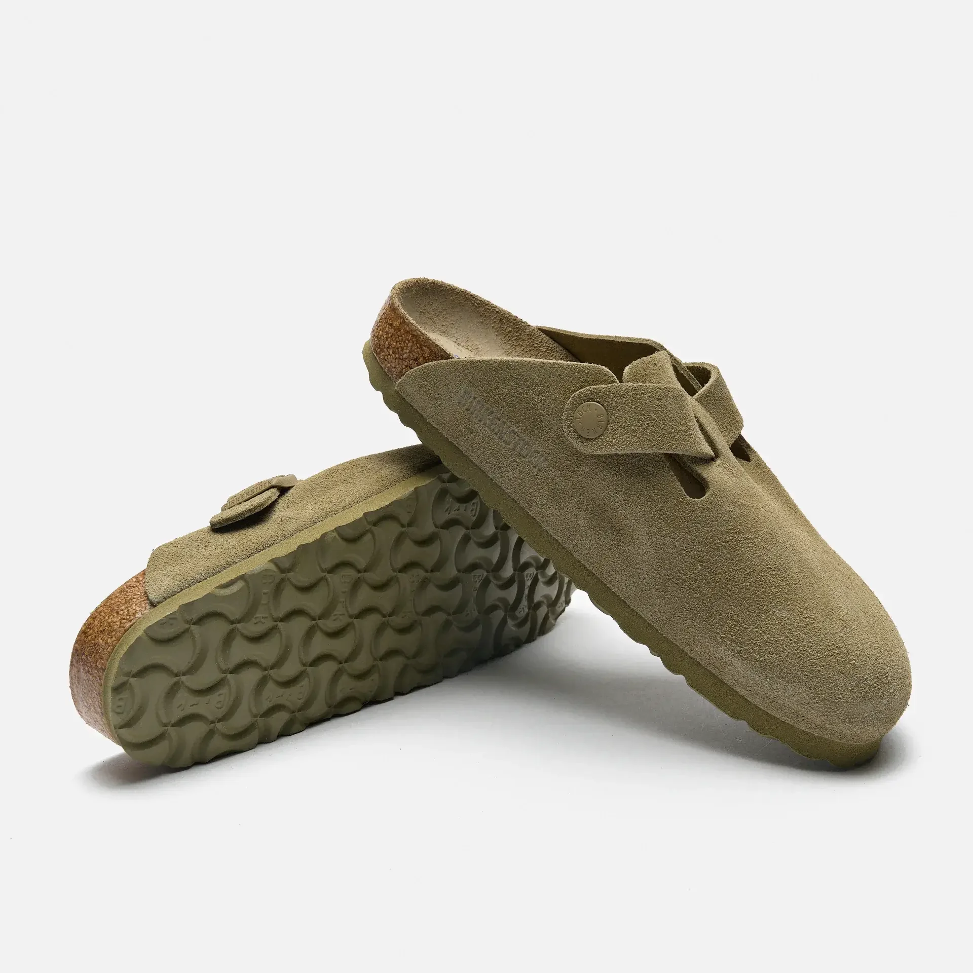 Birkenstock Boston Suede Leather Sandals Faded Khaki