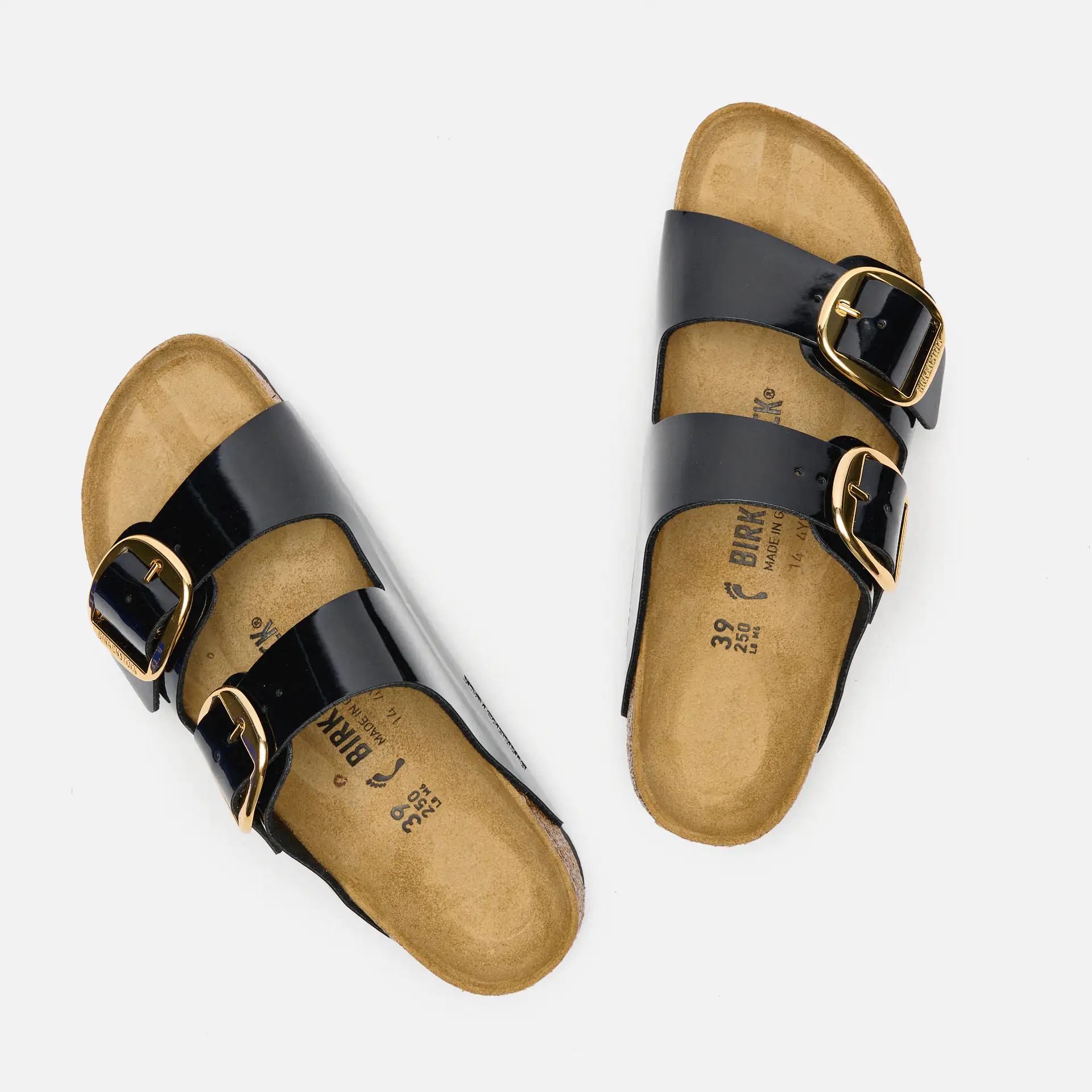 Birkenstock Arizona Big Buckle Birko-Flor Sandals Patent Black Gold