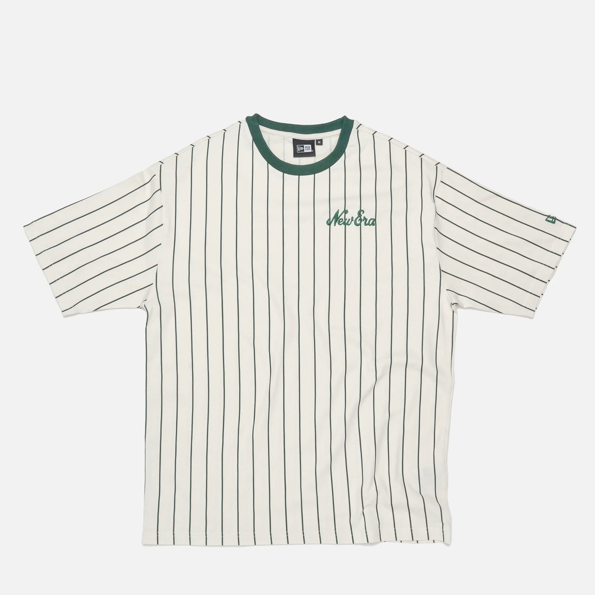 New Era Pinstripe Oversize T-Shirt Off White/Dark Green