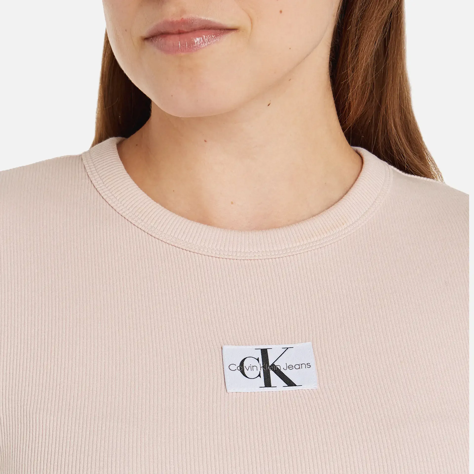 Calvin Klein Jeans Woven Label Rib Slim T-Shirt Sepia Rose