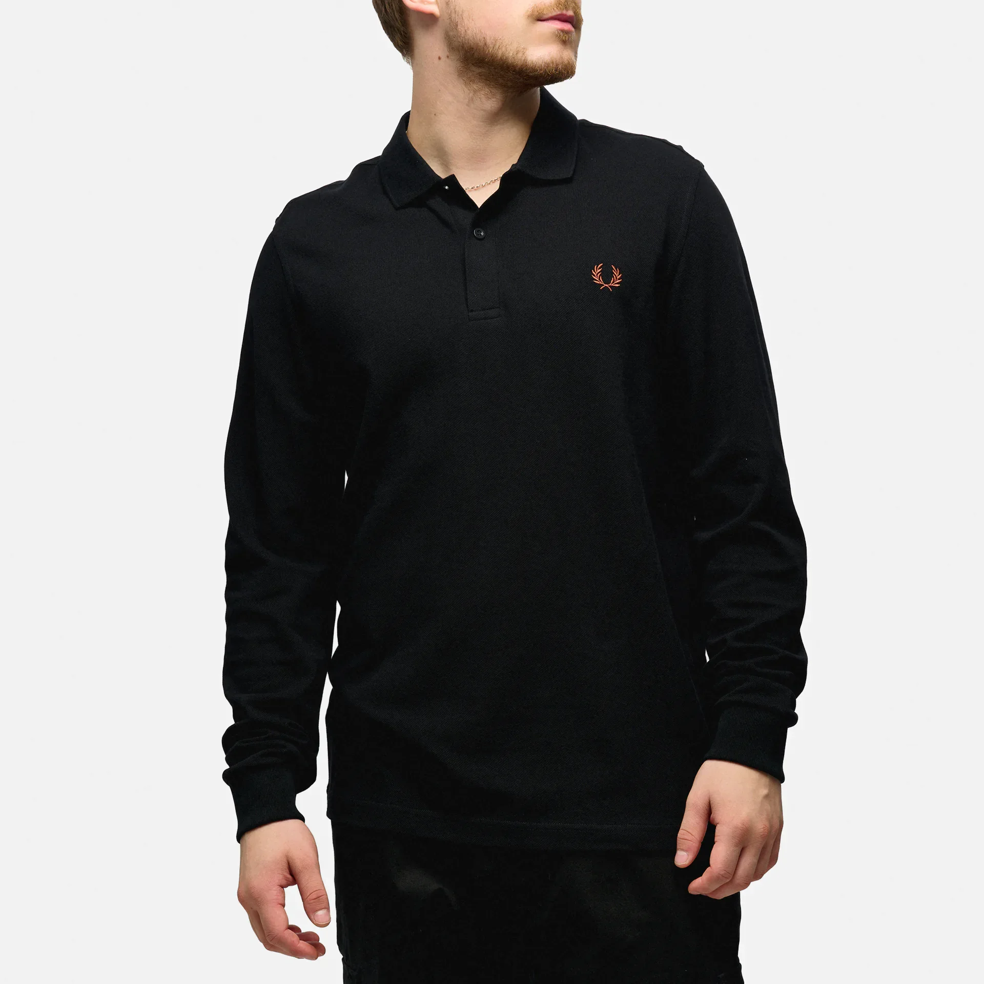 Fred Perry Plain Long Sleeve Shirt Black/Whiskey Brown