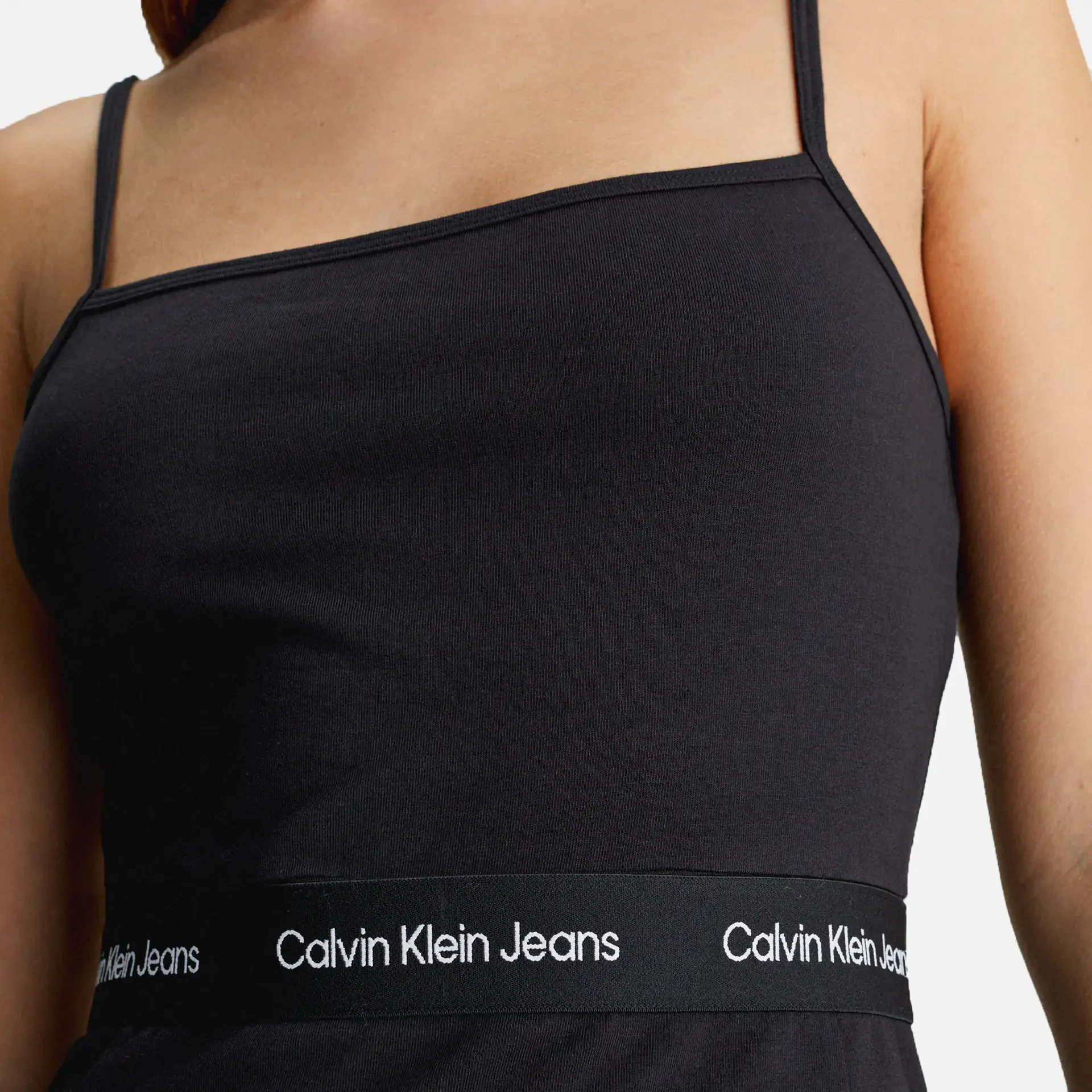 Calvin Klein Jeans Logo Elastic Strappy Dress Black 