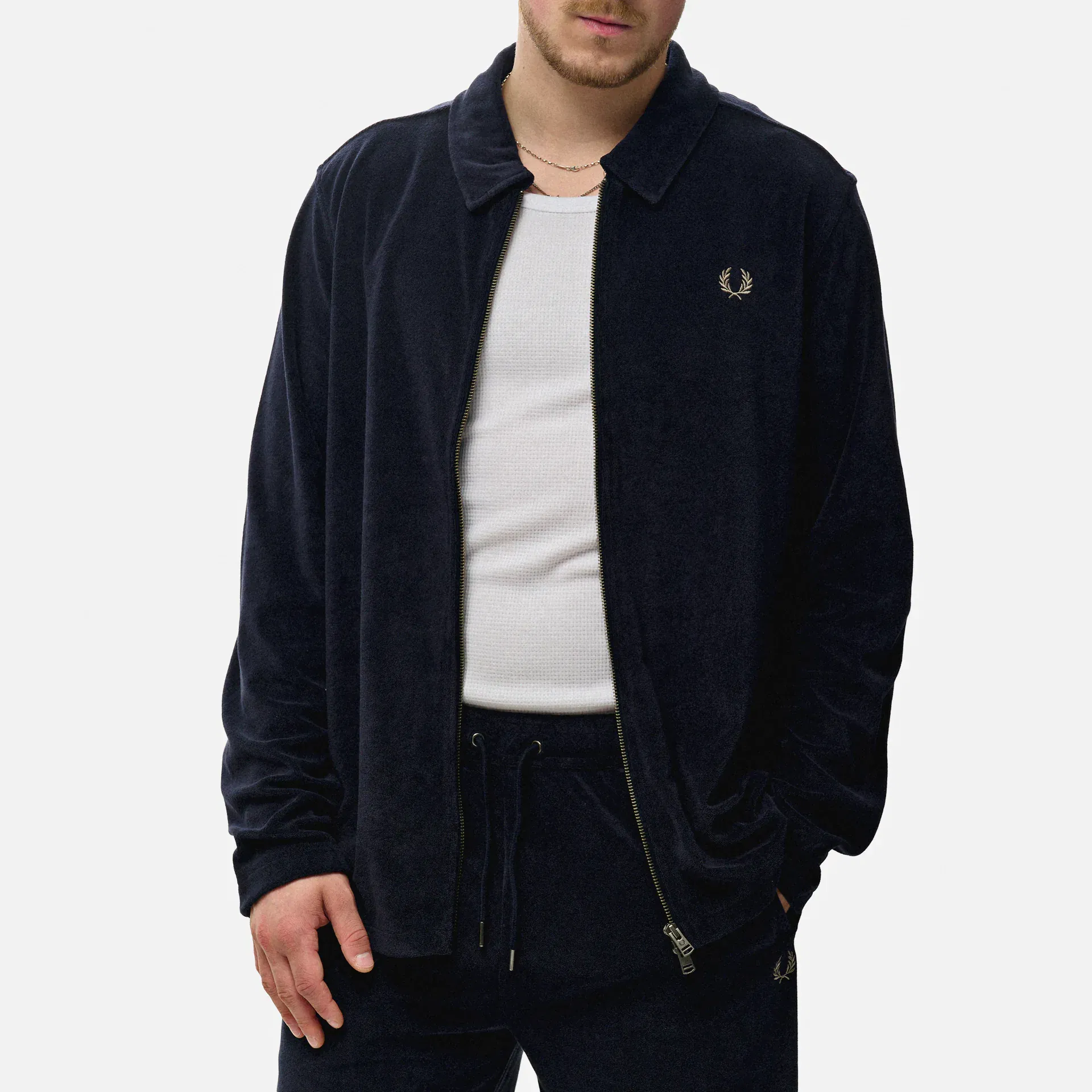 Fred Perry Towelling Overshirt Navy
