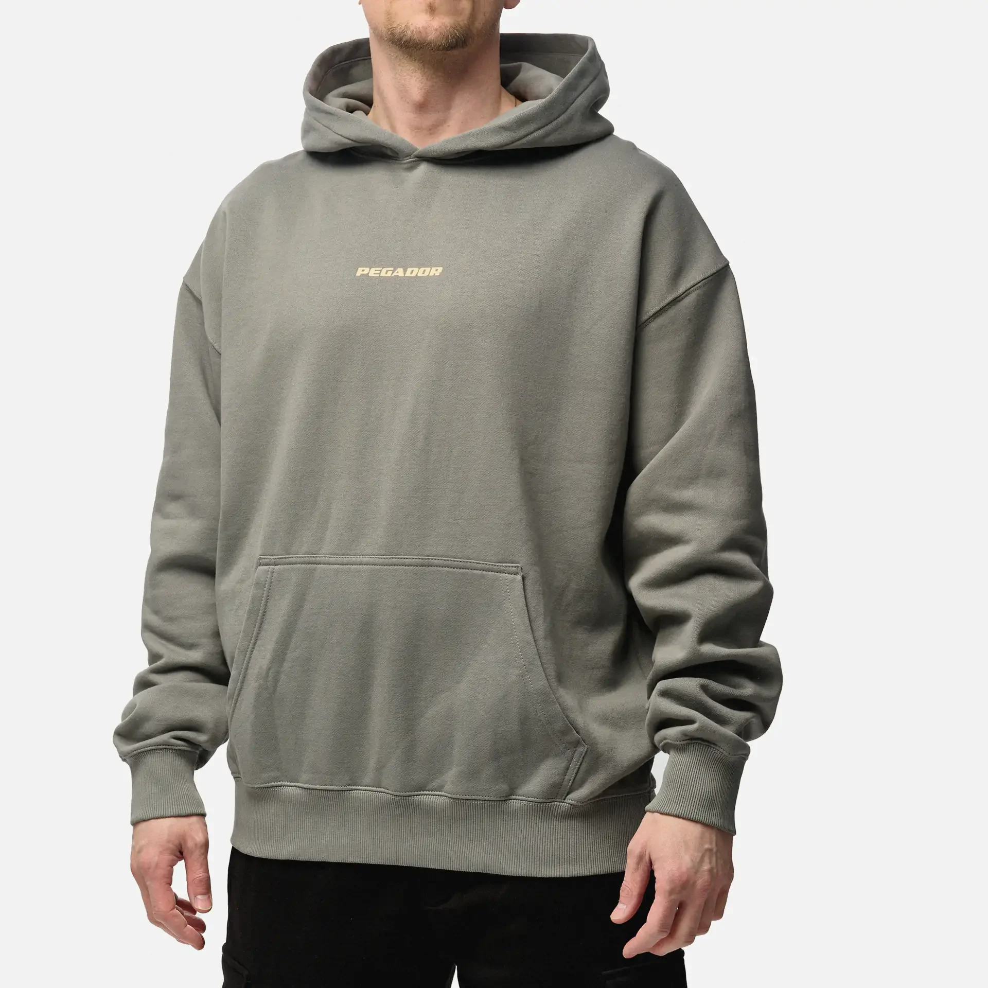 PEGADOR Colne Logo Oversized Hoodie Washed Cool Grey/Desert Sand