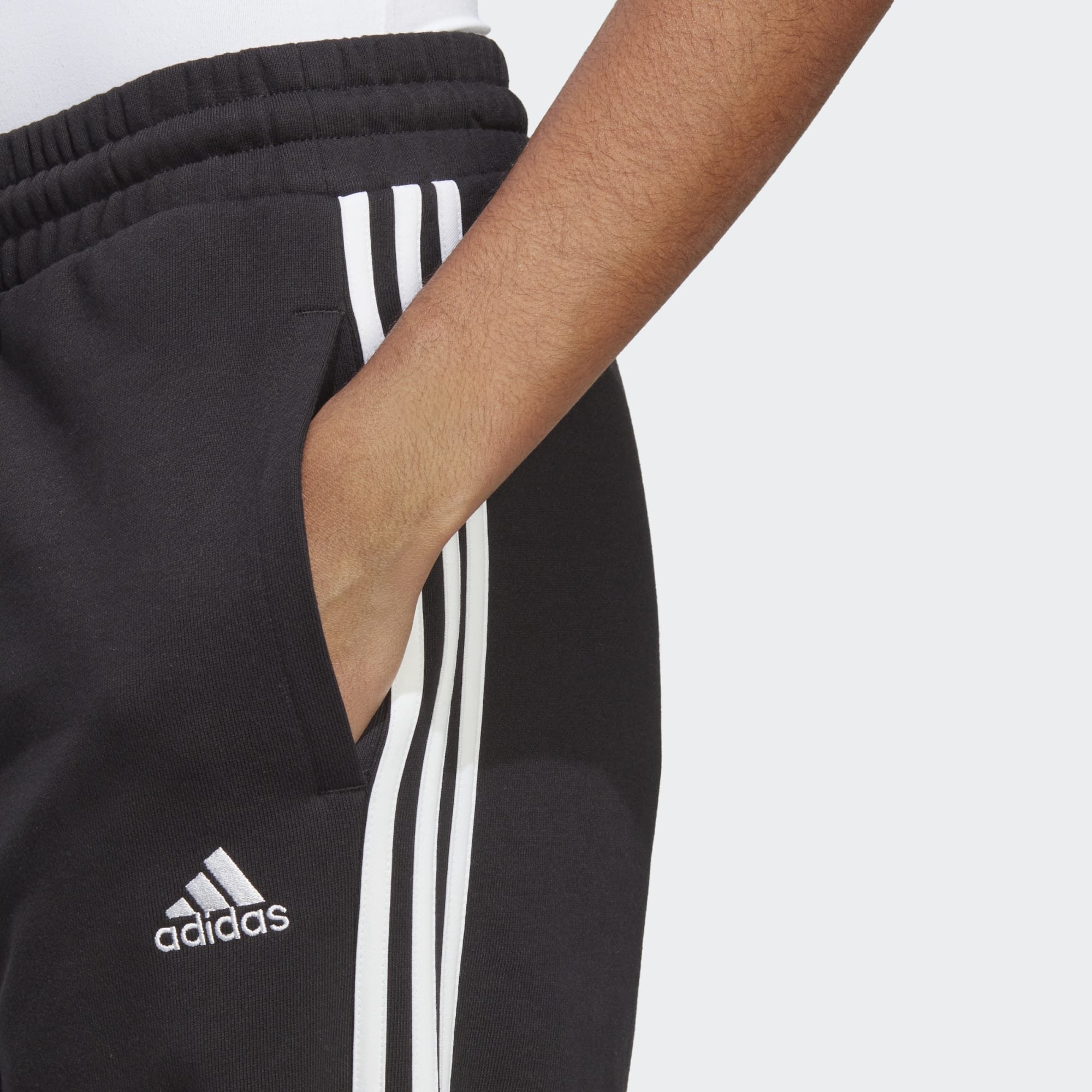 adidas Essentials Wide 3 Stripe French Terry Track Pants Black/White