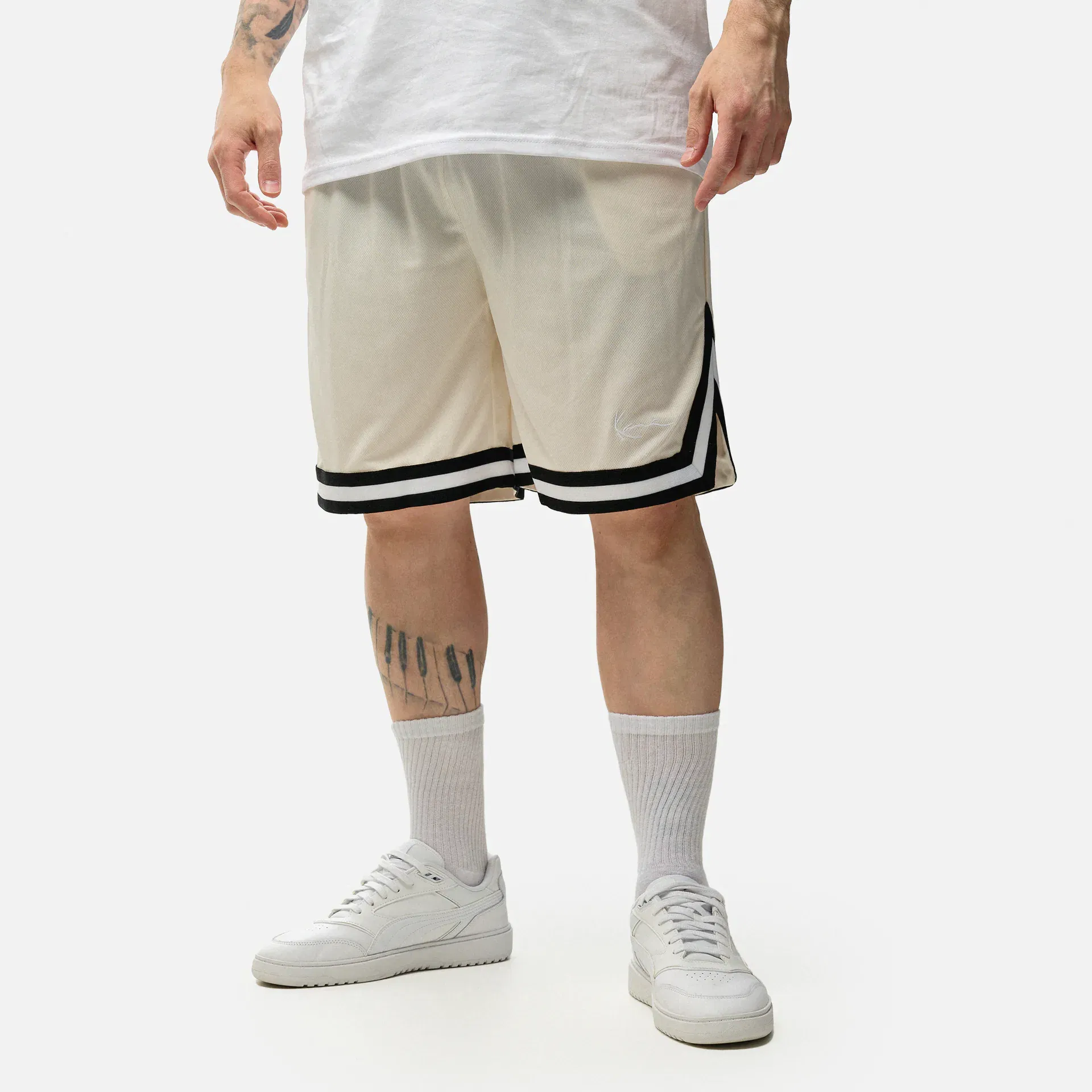 Karl Kani Small Signature Essential Mesh Shorts Off White