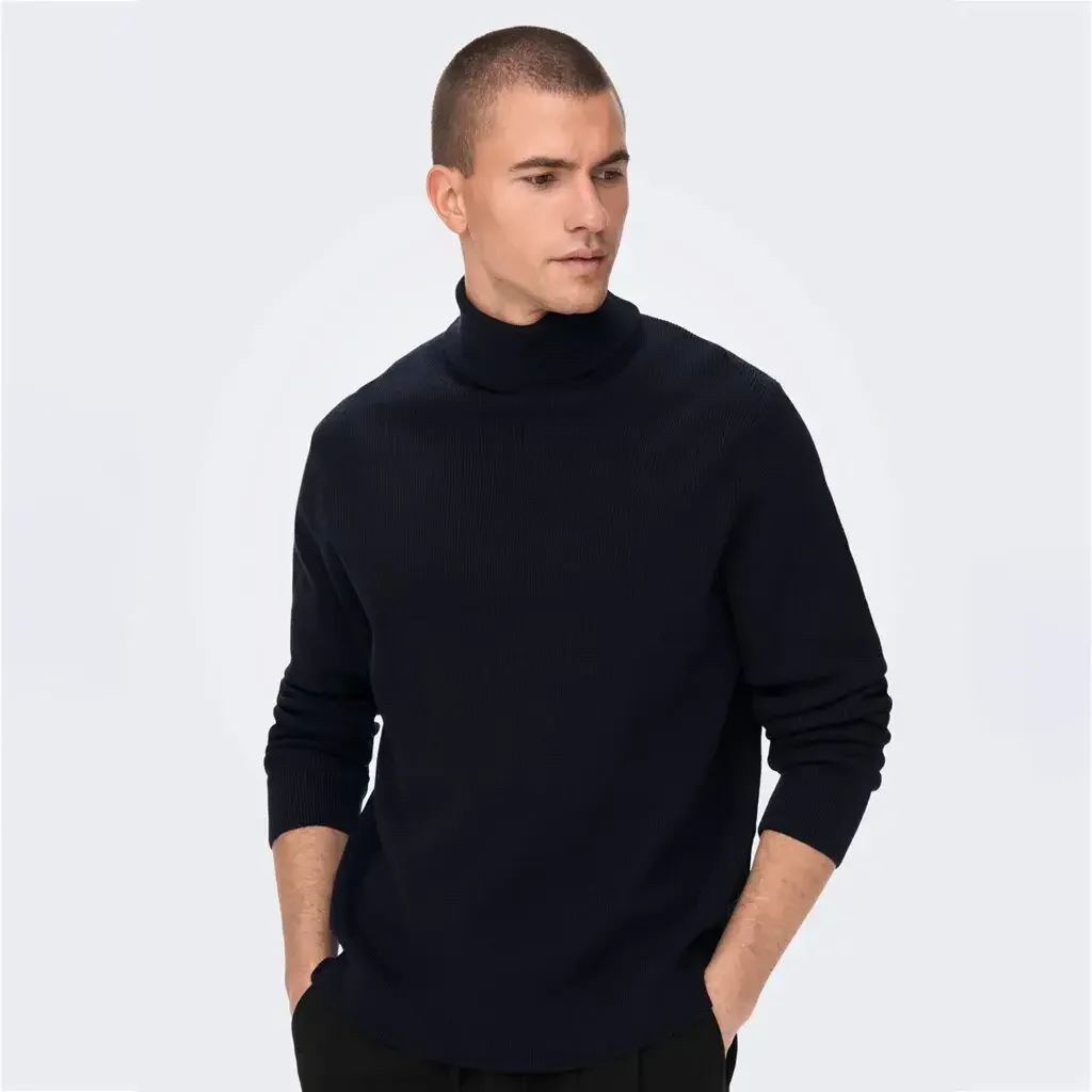 Only & Sons onsPhil REG 12 Knitted Structure Roll Neck Pullover Dark Navy