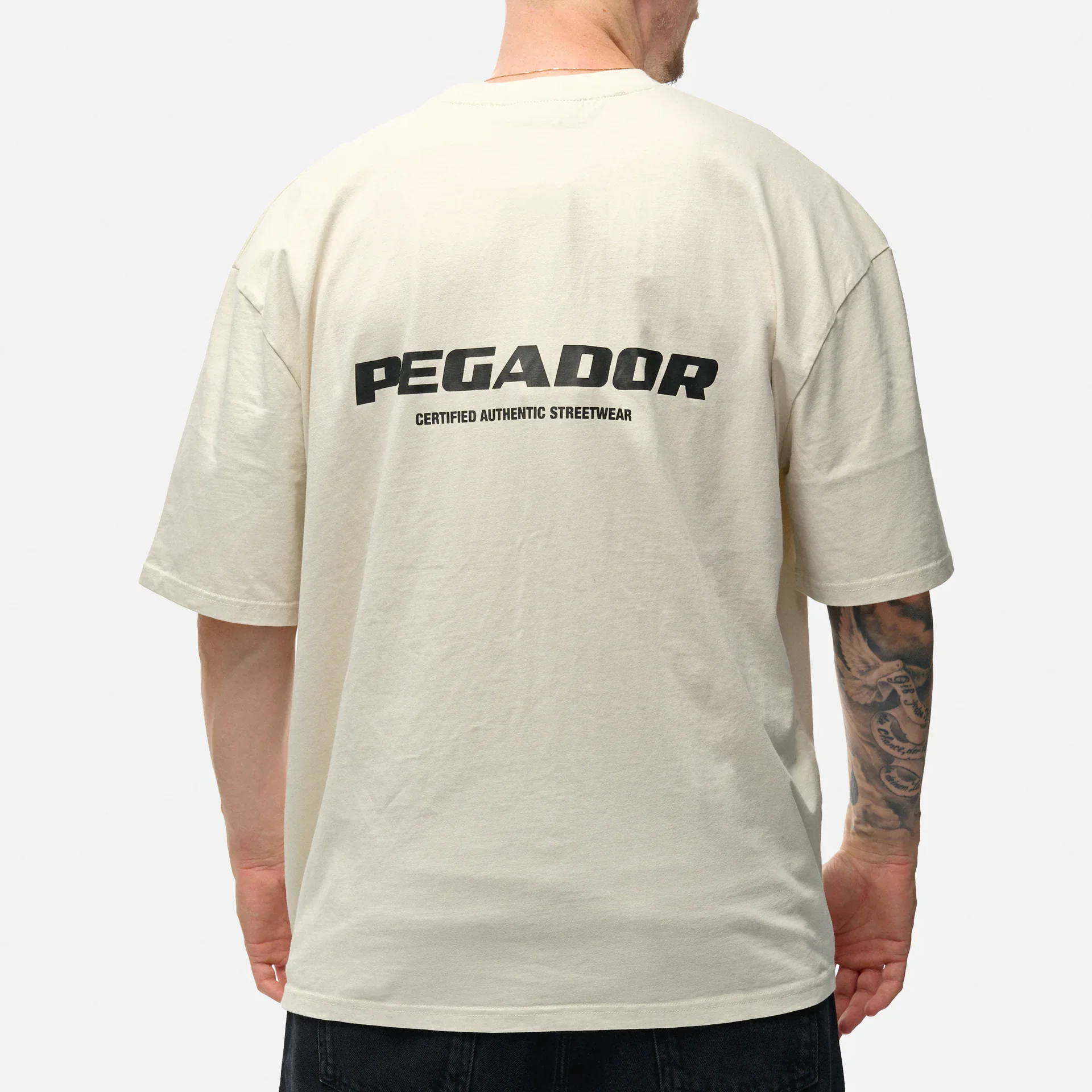 PEGADOR Colne Logo Oversized T-Shirt Washed Salty Cream Black