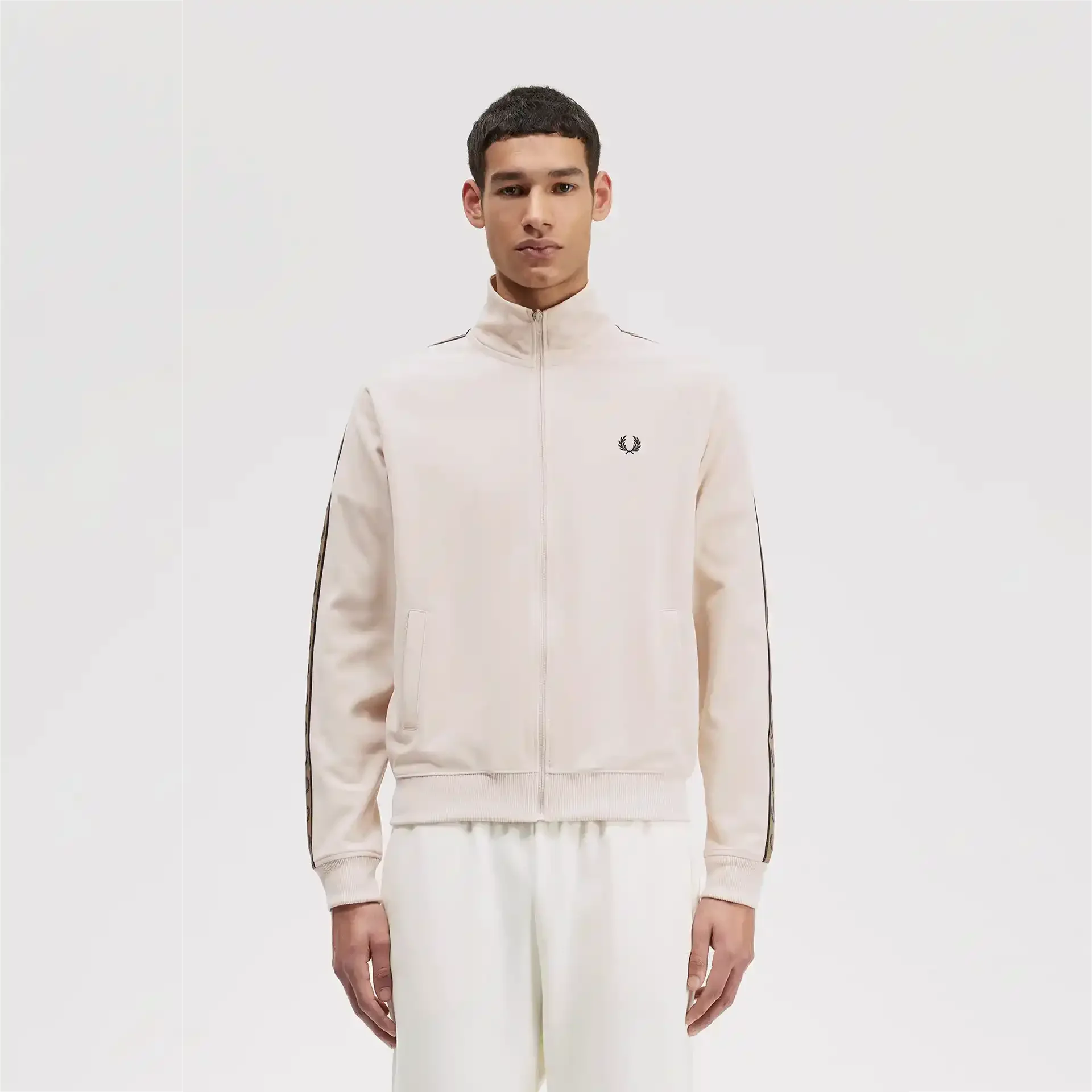 Fred Perry Contrast Taped Track Jacket Oatmeal/Shaded Stone
