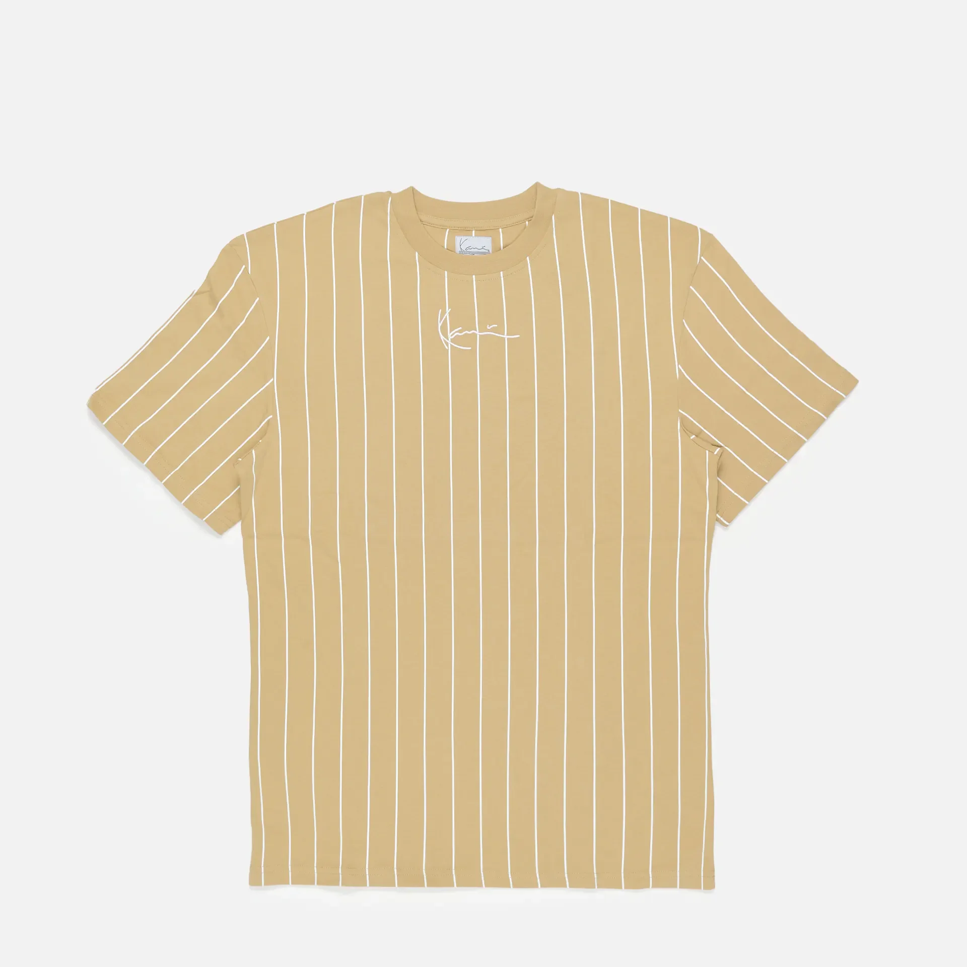 Karl Kani Small Signature Pinstripe T-Shirt Sand/White