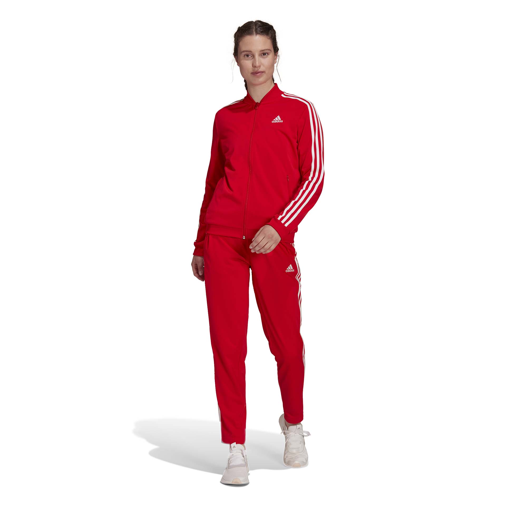 adidas women's 3 Stripes Track suit Vivid Red / White