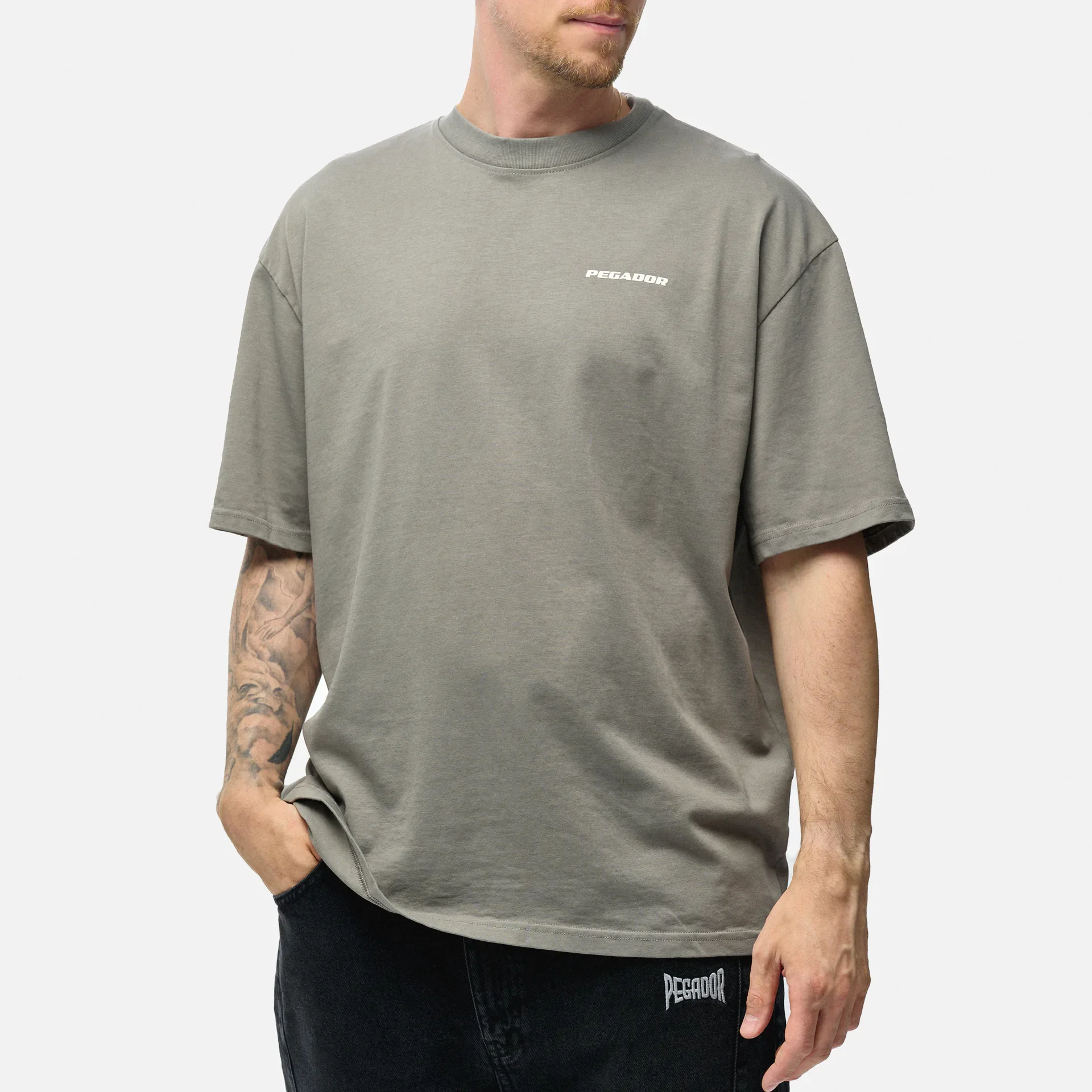 PEGADOR Logo Oversized T-Shirt Washed Cool Grey/White/Gum