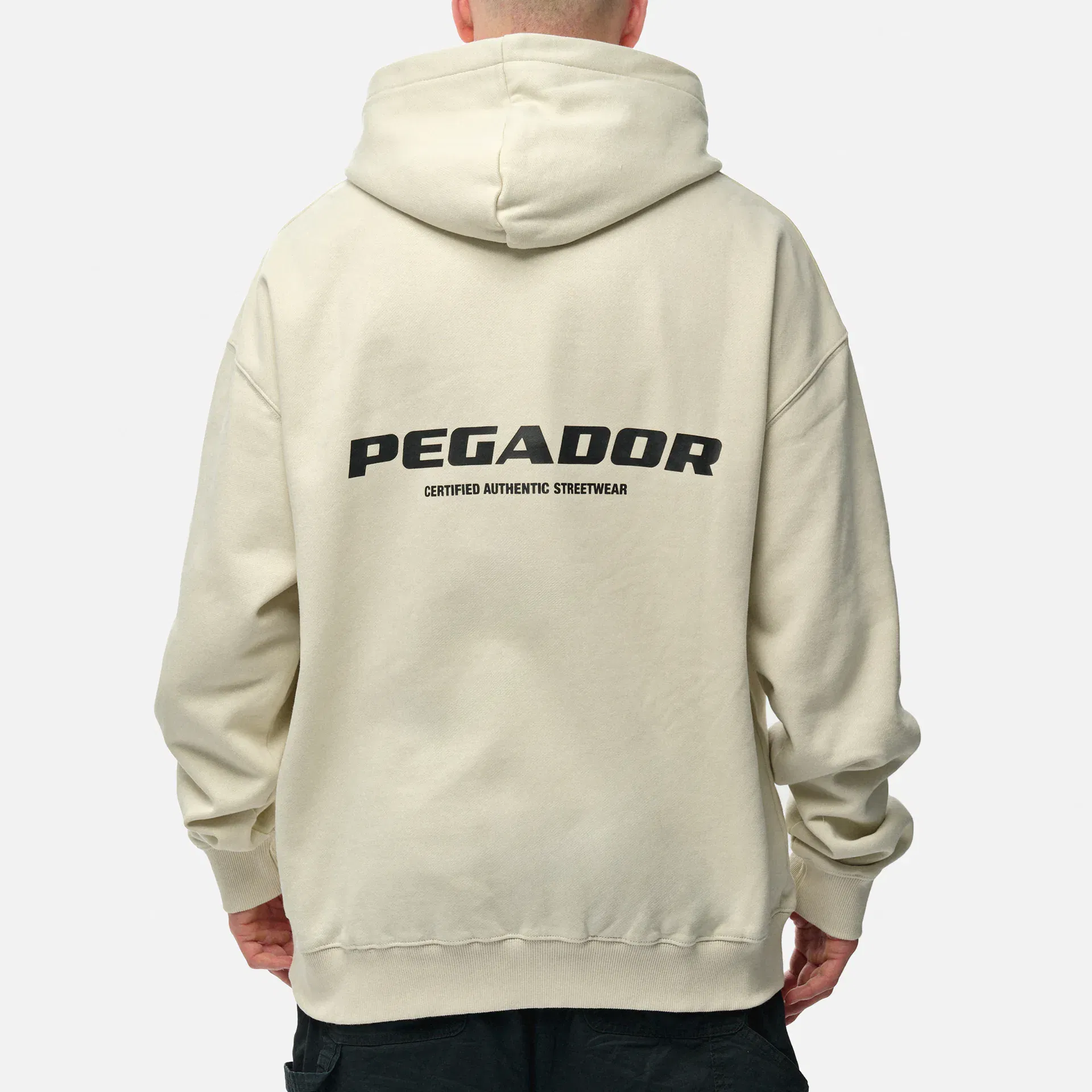 PEGADOR Colne Logo Oversized Hoodie Washed Salty Cream Black
