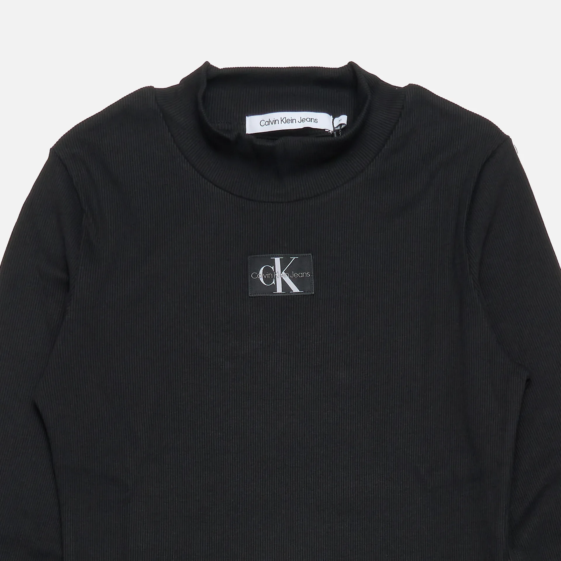 Calvin Klein Jeans Woven Label Rib Longsleeve Dress Black