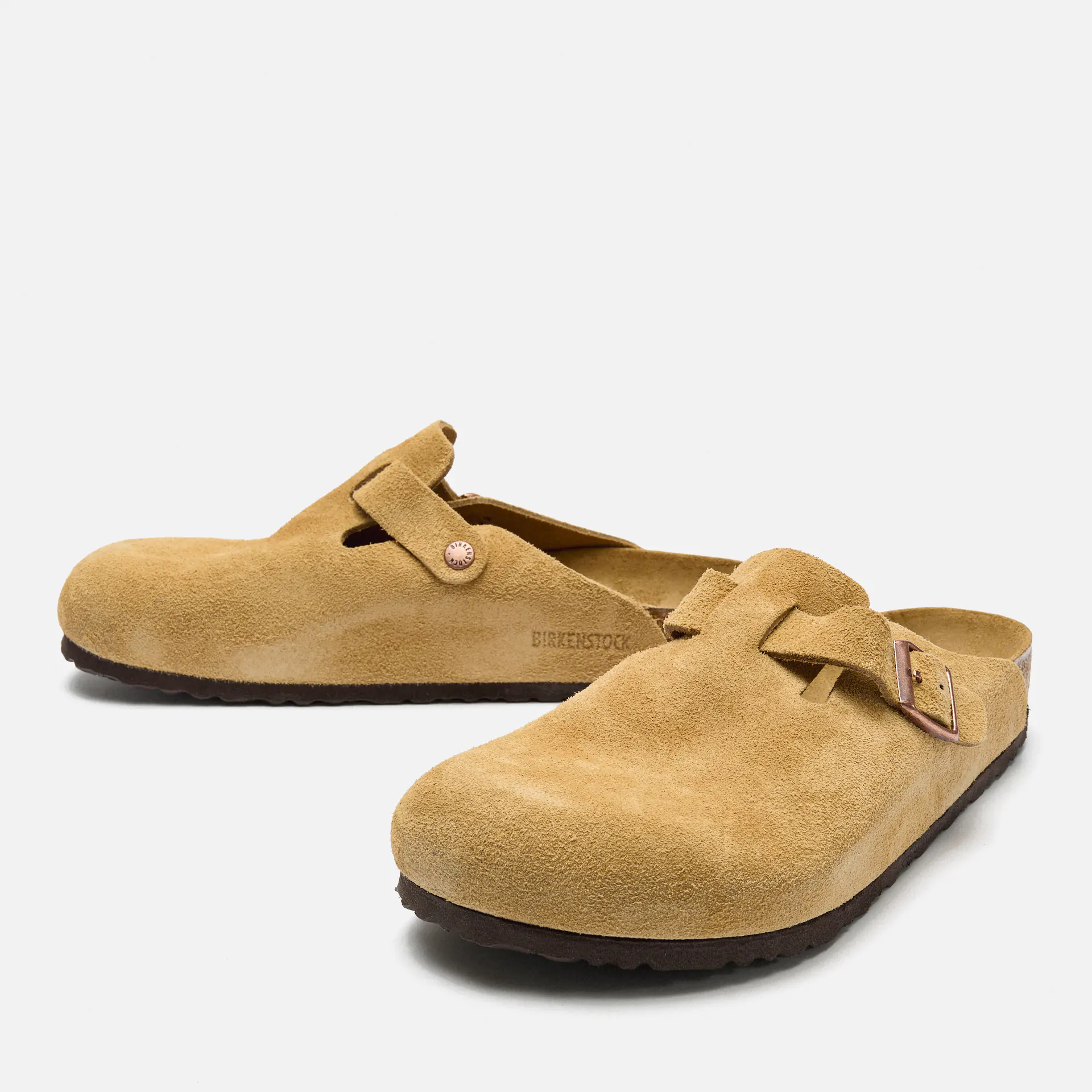 Birkenstock Boston Suede Leather Sandals Latte Cream