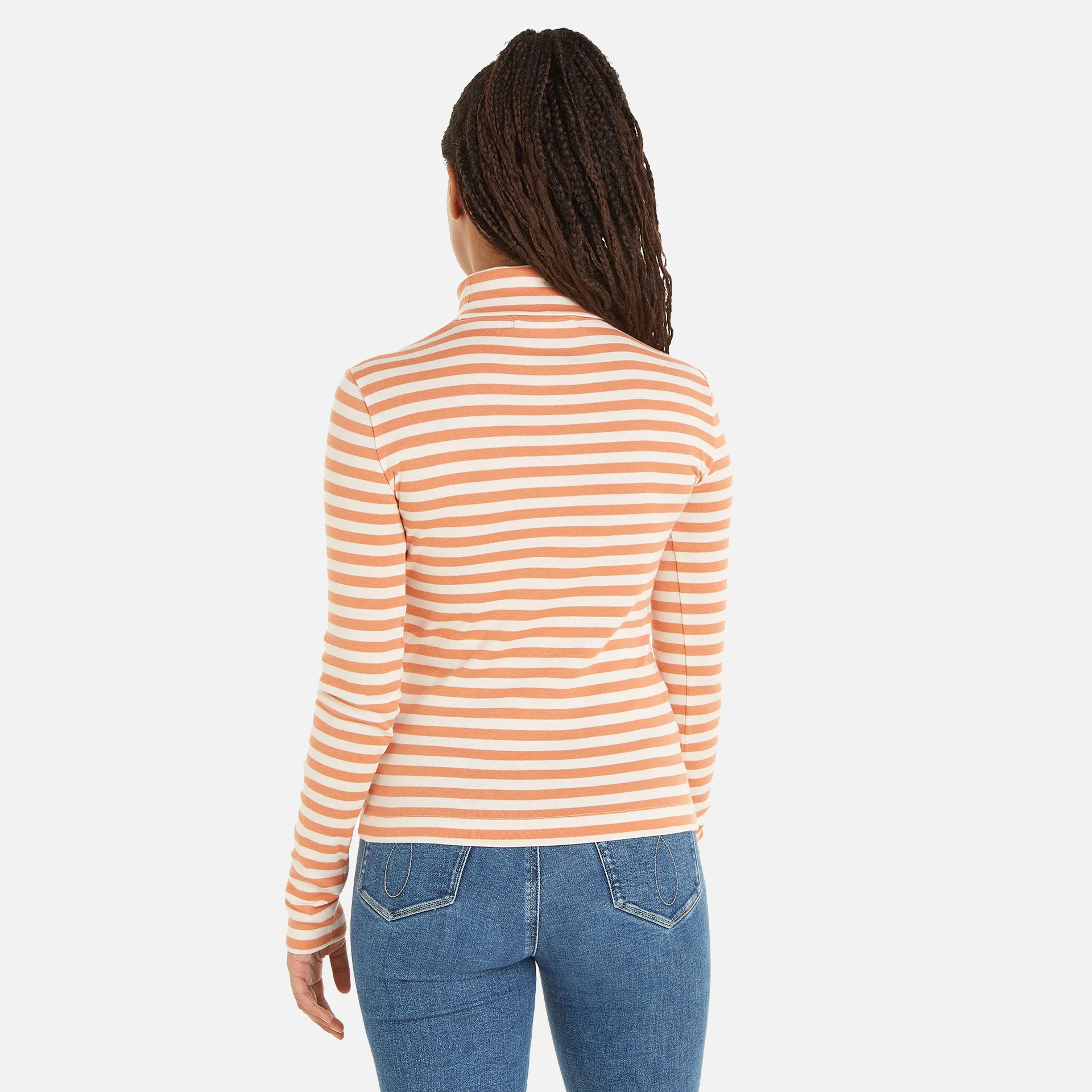 Calvin Klein Jeans Striped Roll Neck Ivory/Tropical Orange