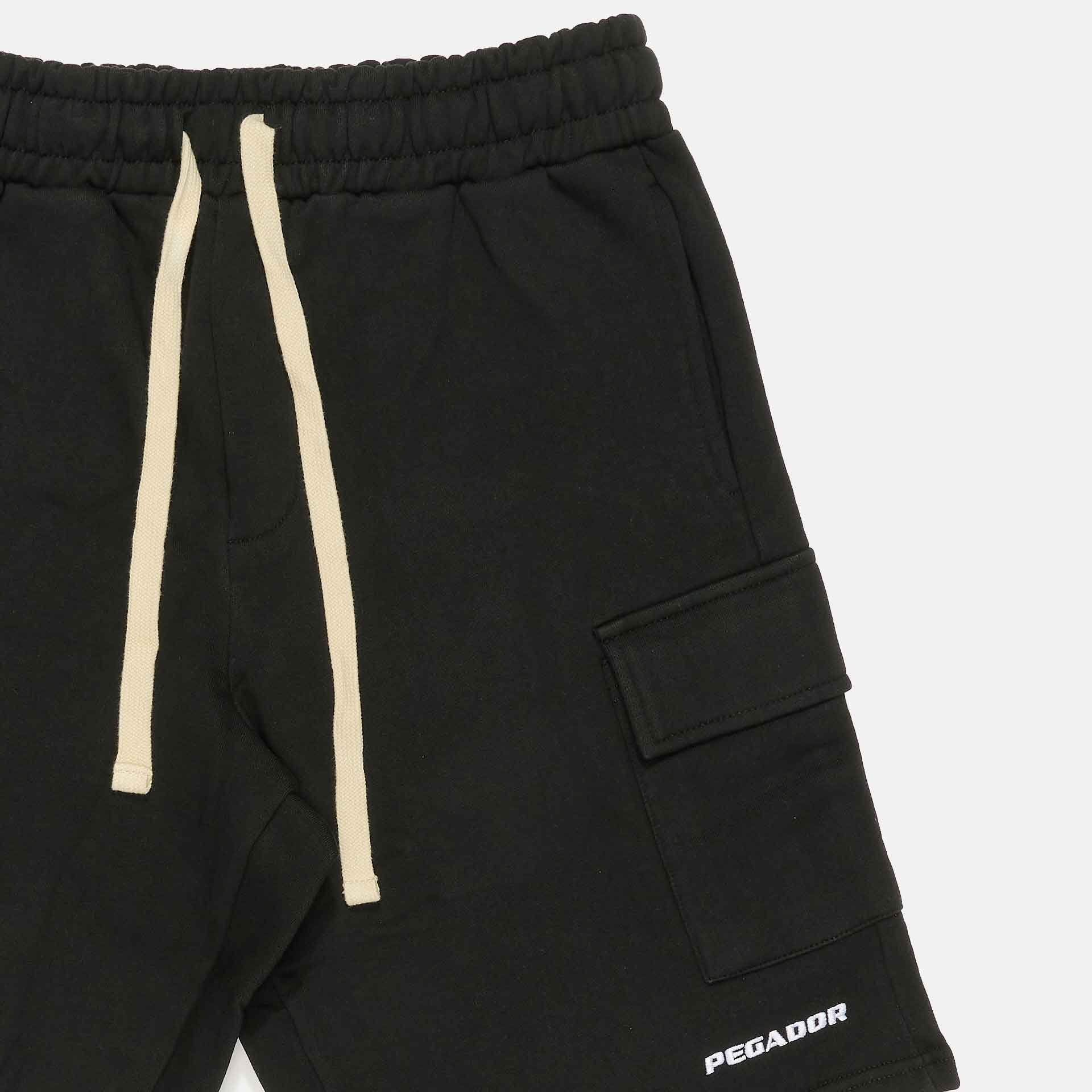 PEGADOR Pineda Heavy Sweat Cargo Shorts Vintage Washed Black