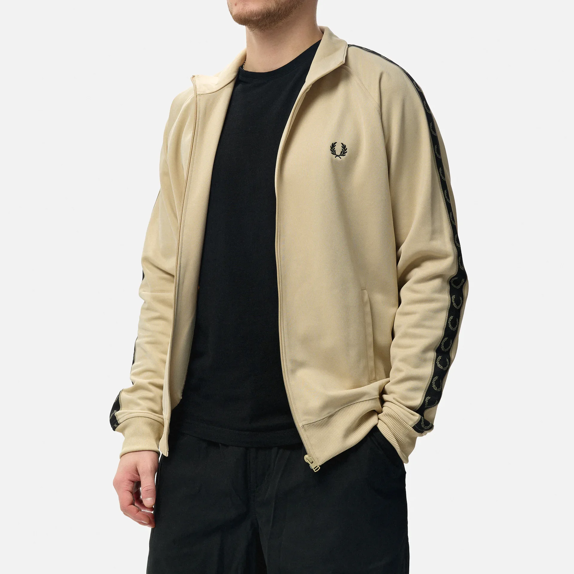 Fred Perry Contrast Taped Track Jacket Oatmeal/Warm Grey