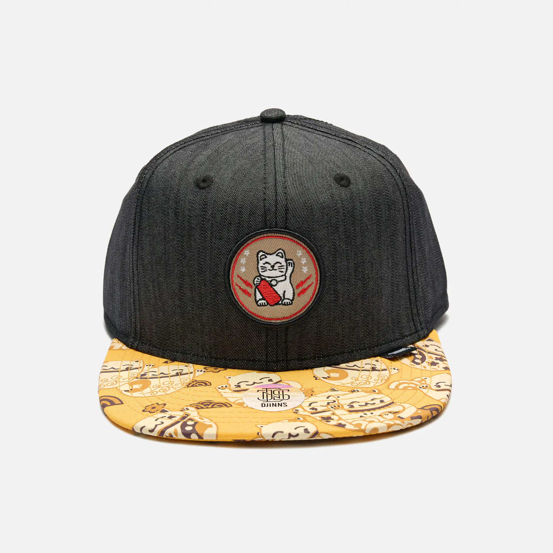 DJINNS 6 Panel Snapback Cap LuckyCat Linen Rev. Black