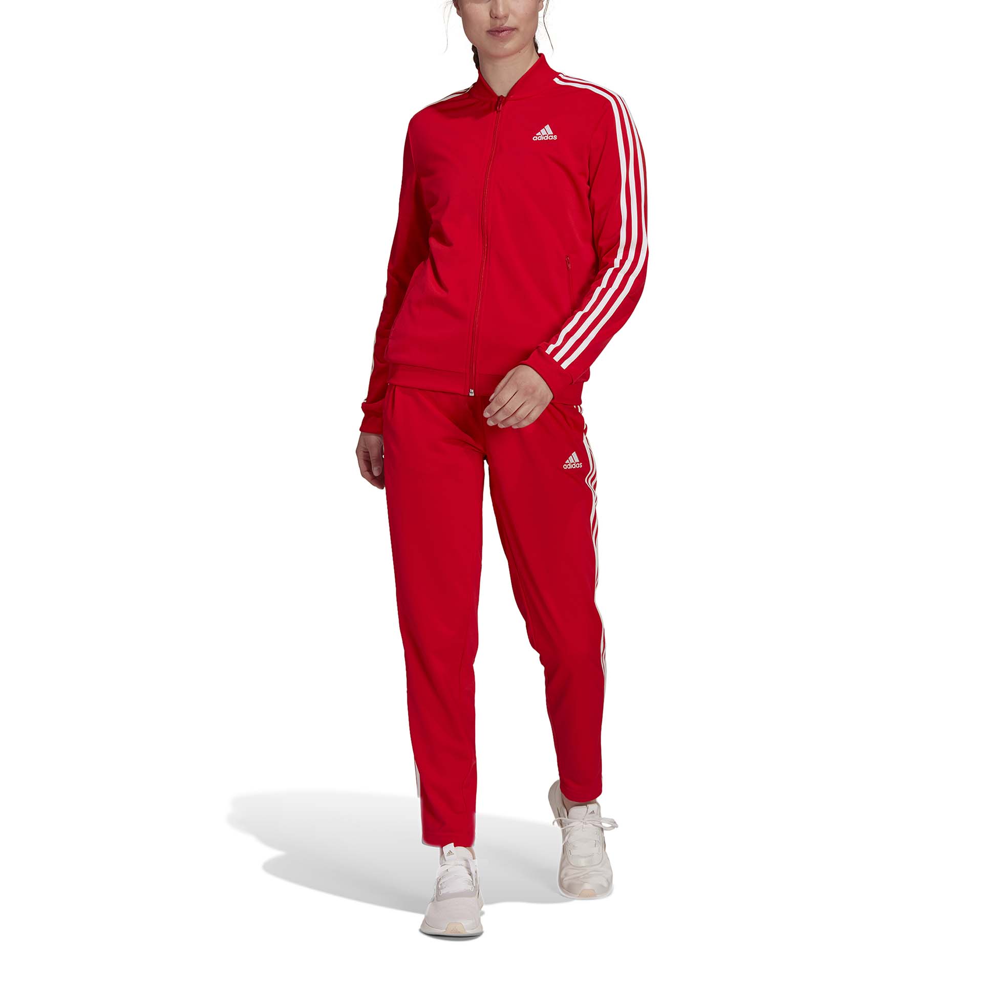 adidas women's 3 Stripes Track suit Vivid Red / White