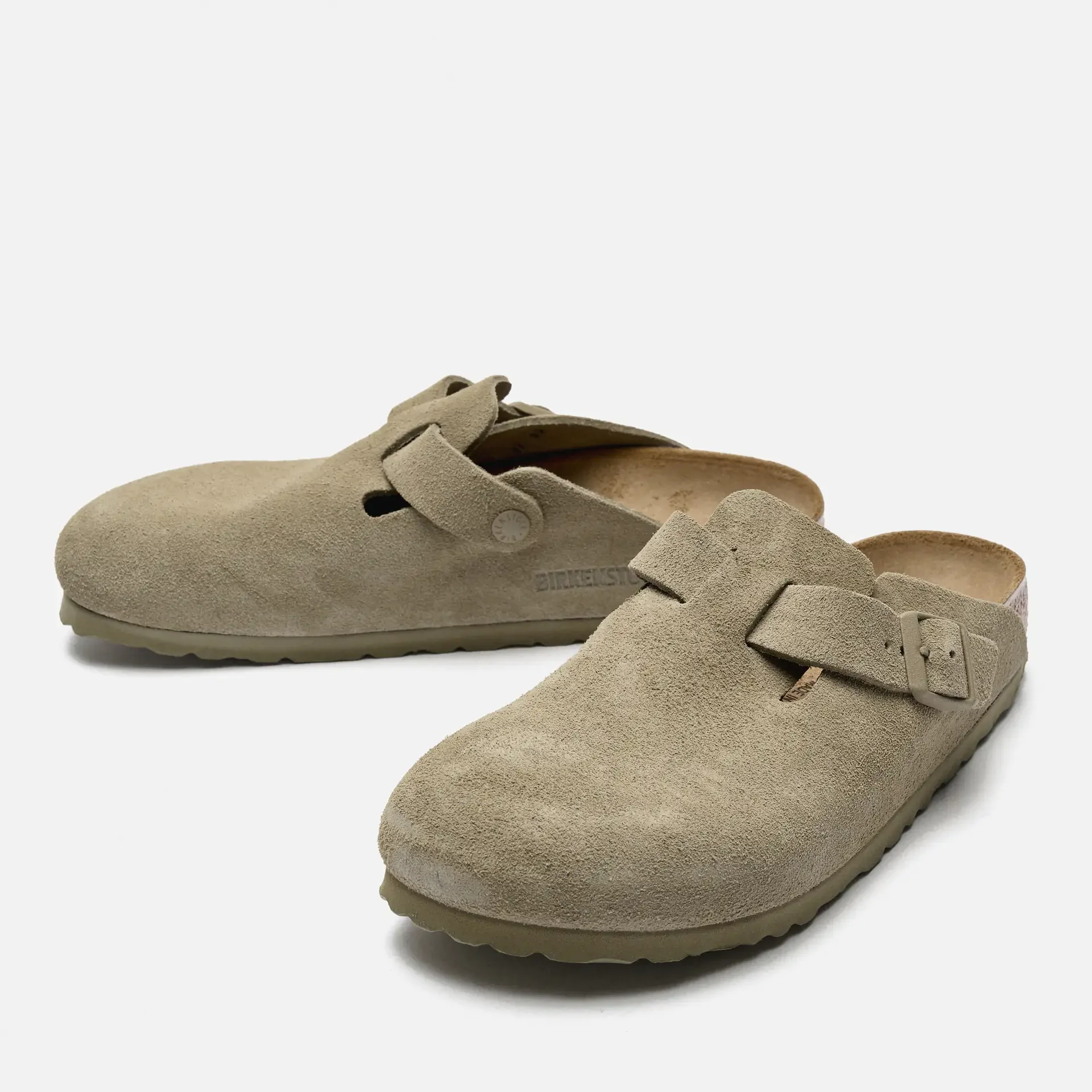 Birkenstock Men Boston Suede Leather Sandals Faded Khaki