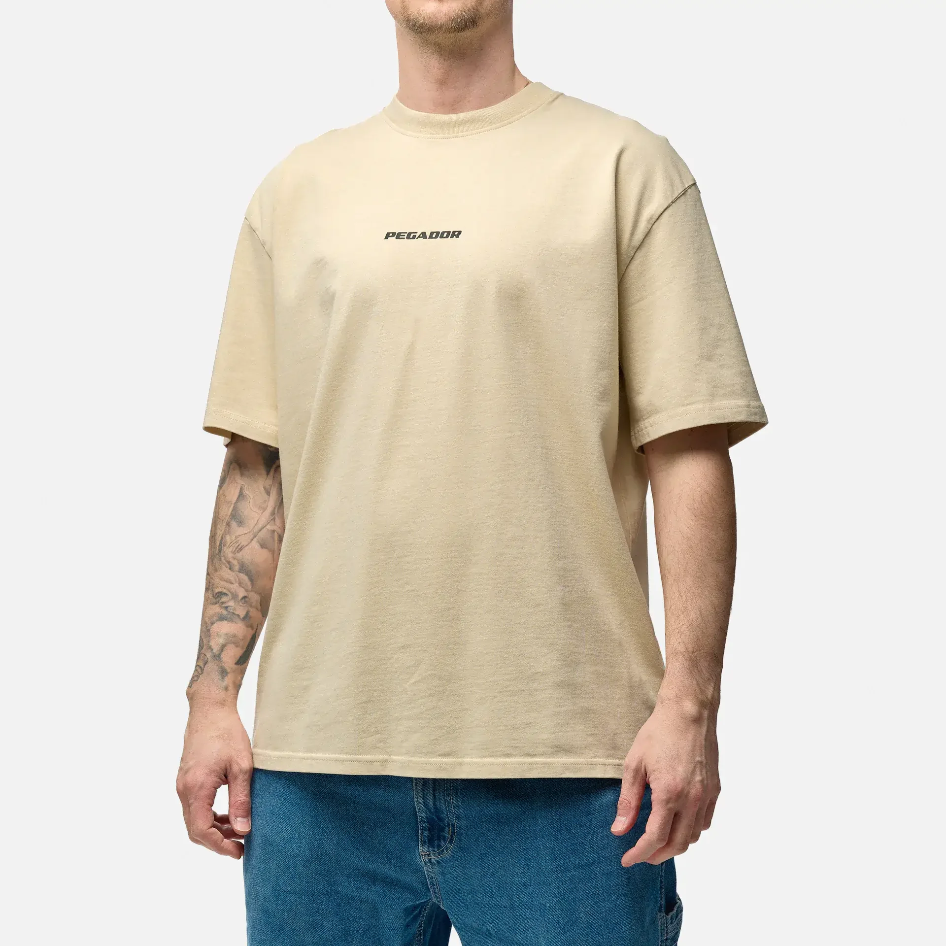 PEGADOR Colne Logo Oversized T-Shirt Washed Desert Sand