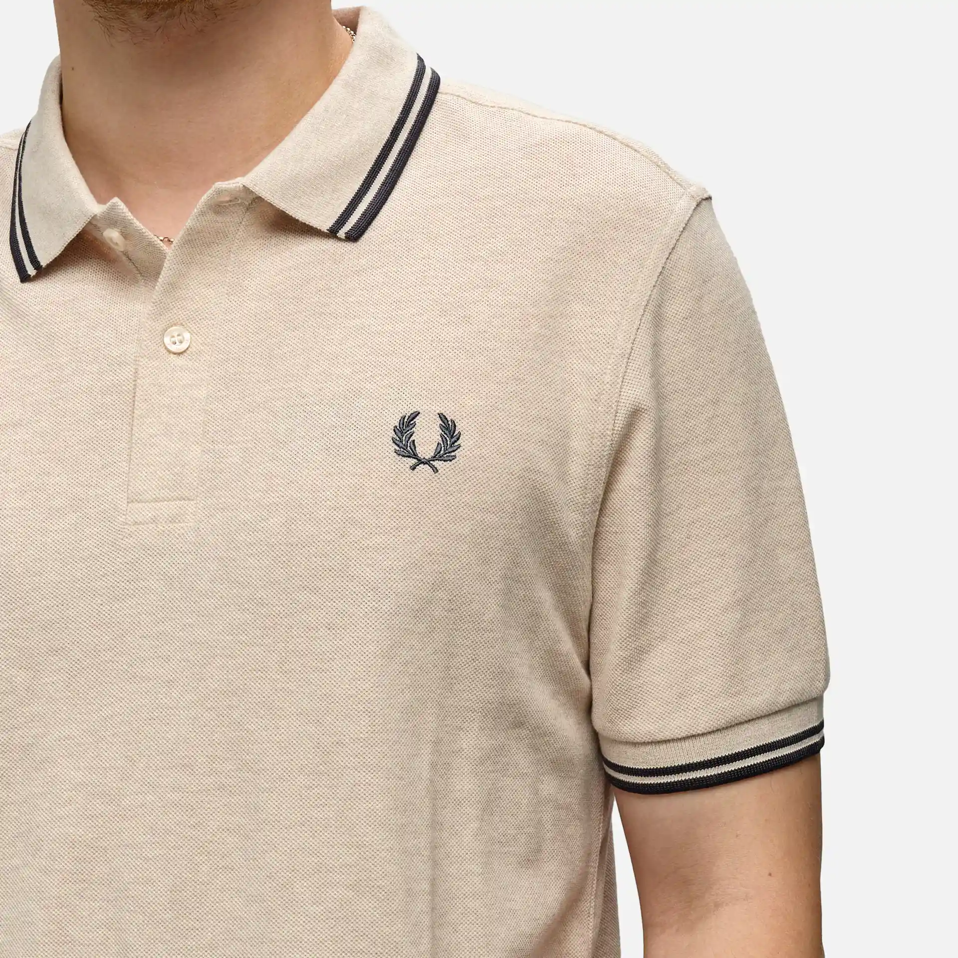 Fred Perry Twin Tipped Polo Shirt Porridge Marl/Anchor Grey