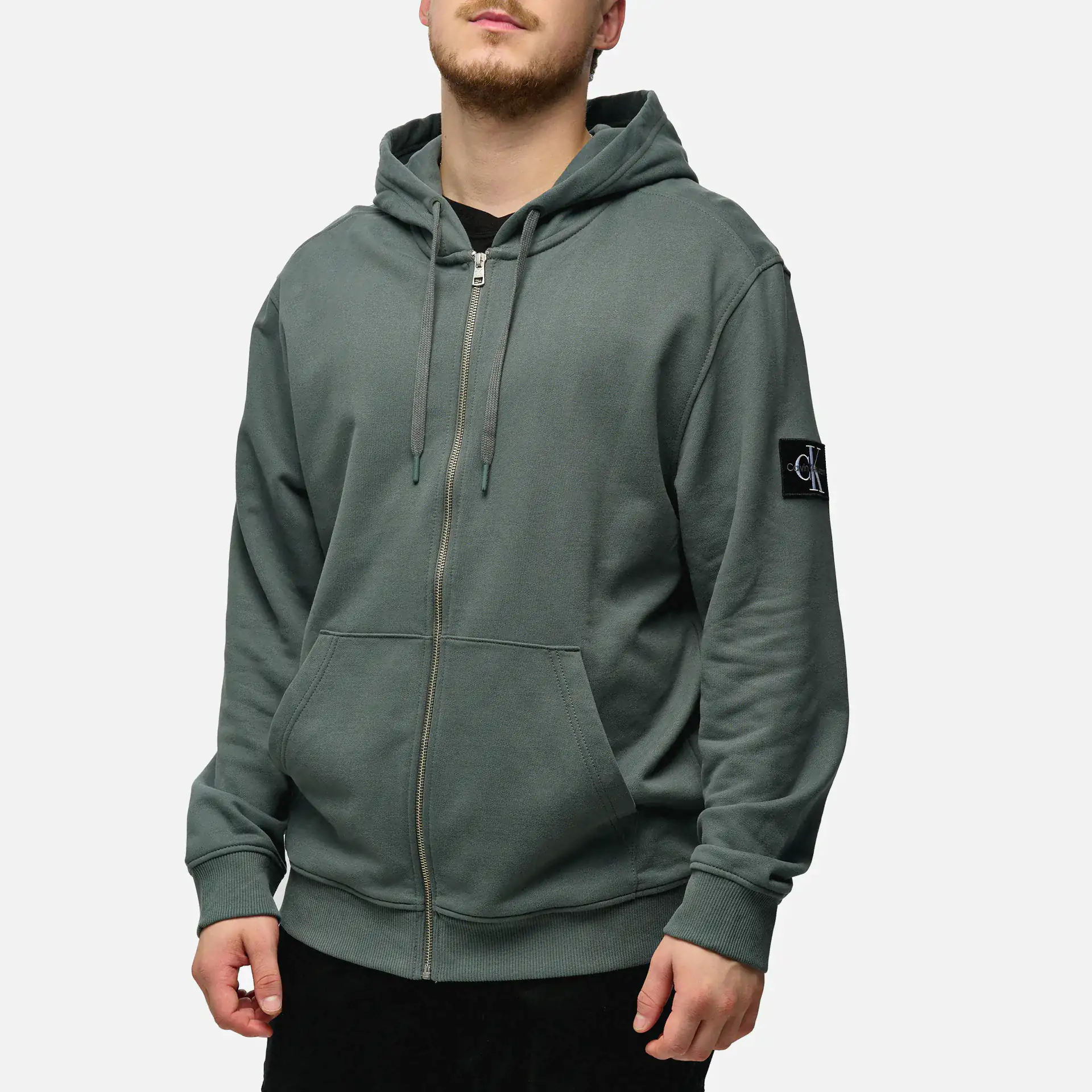 Calvin Klein Jeans Badge Zip Through Hoodie Grey