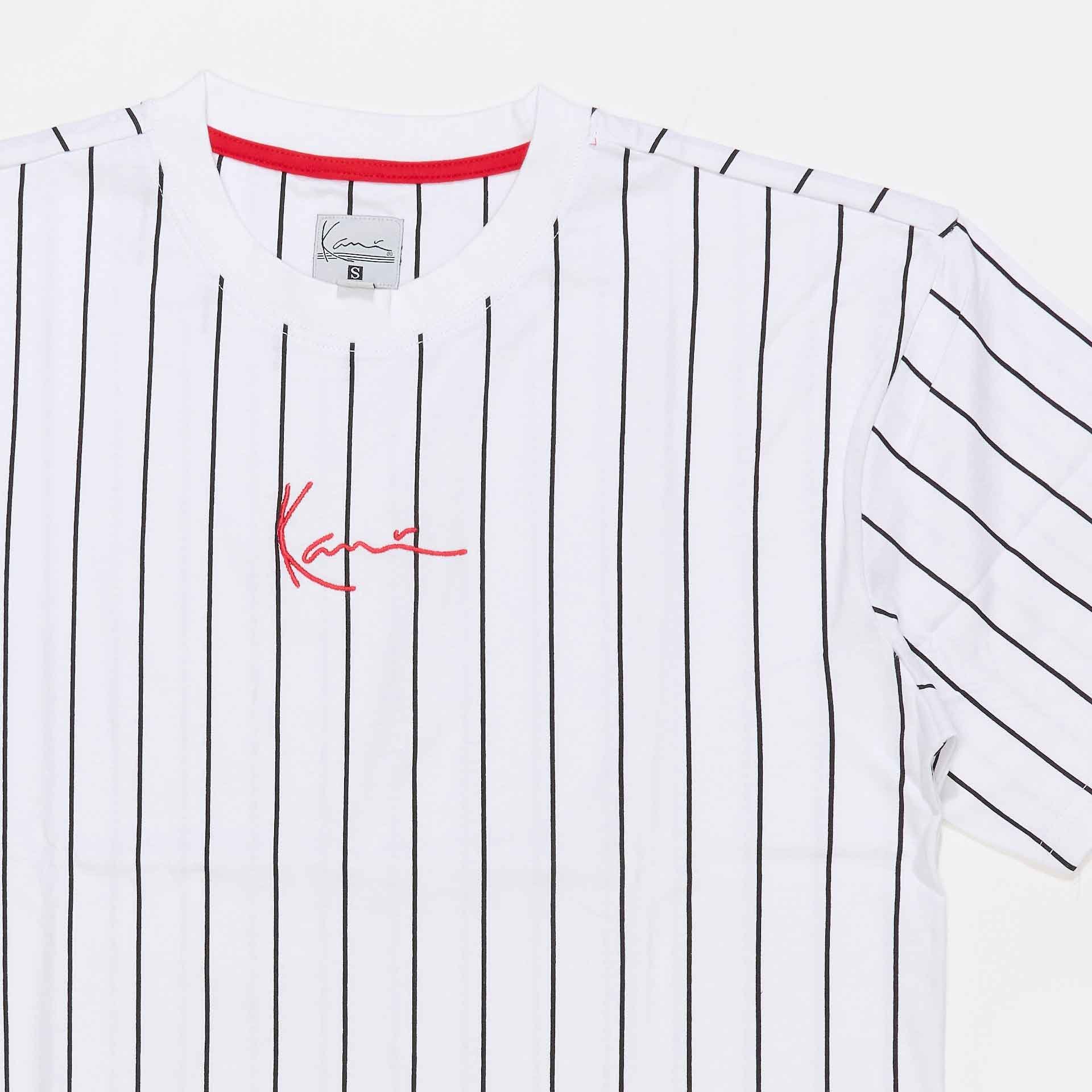 Karl Kani Small Signature Pinstripe T-Shirt White/Black