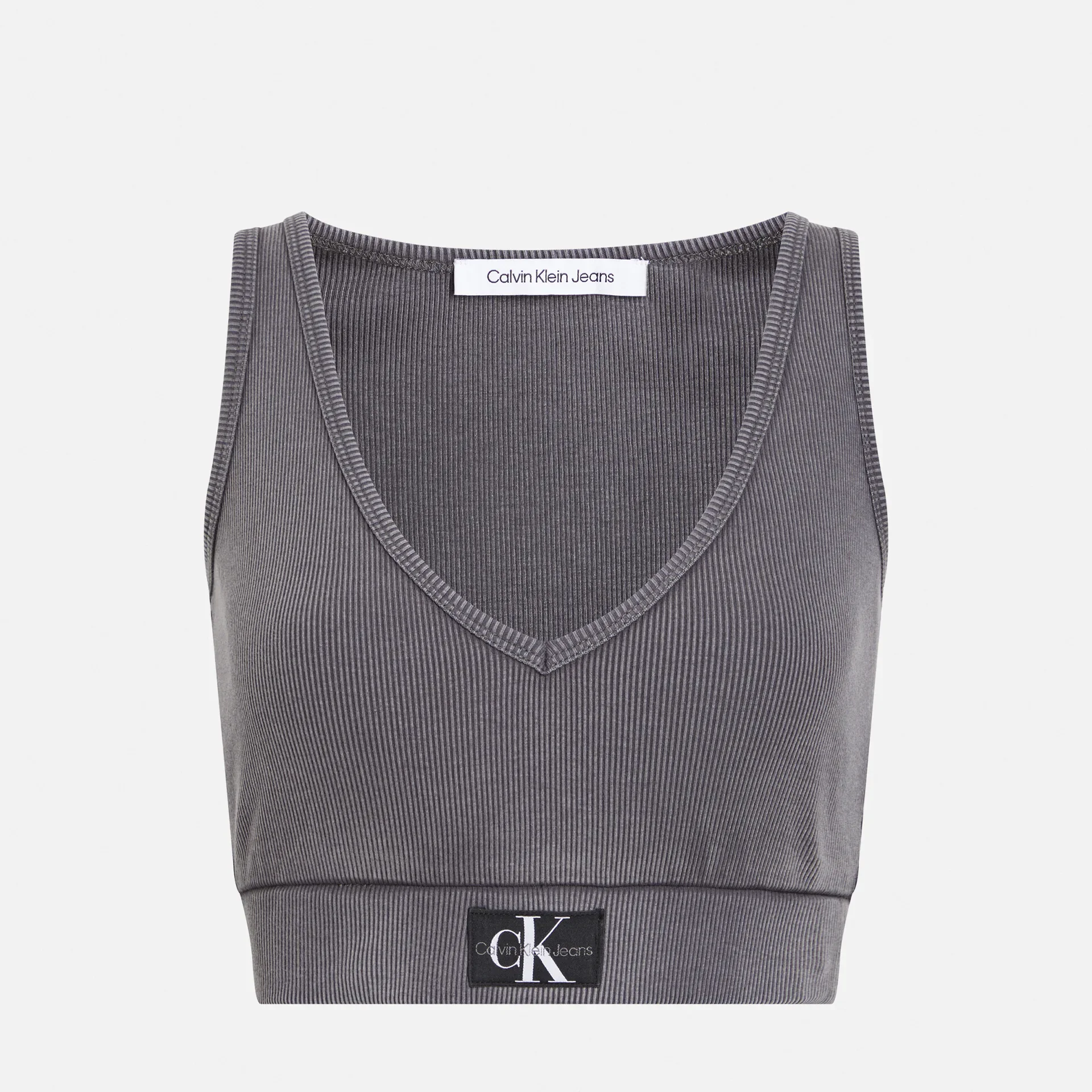 Calvin Klein Jeans Rib Crop V-Neck Top Washed Black
