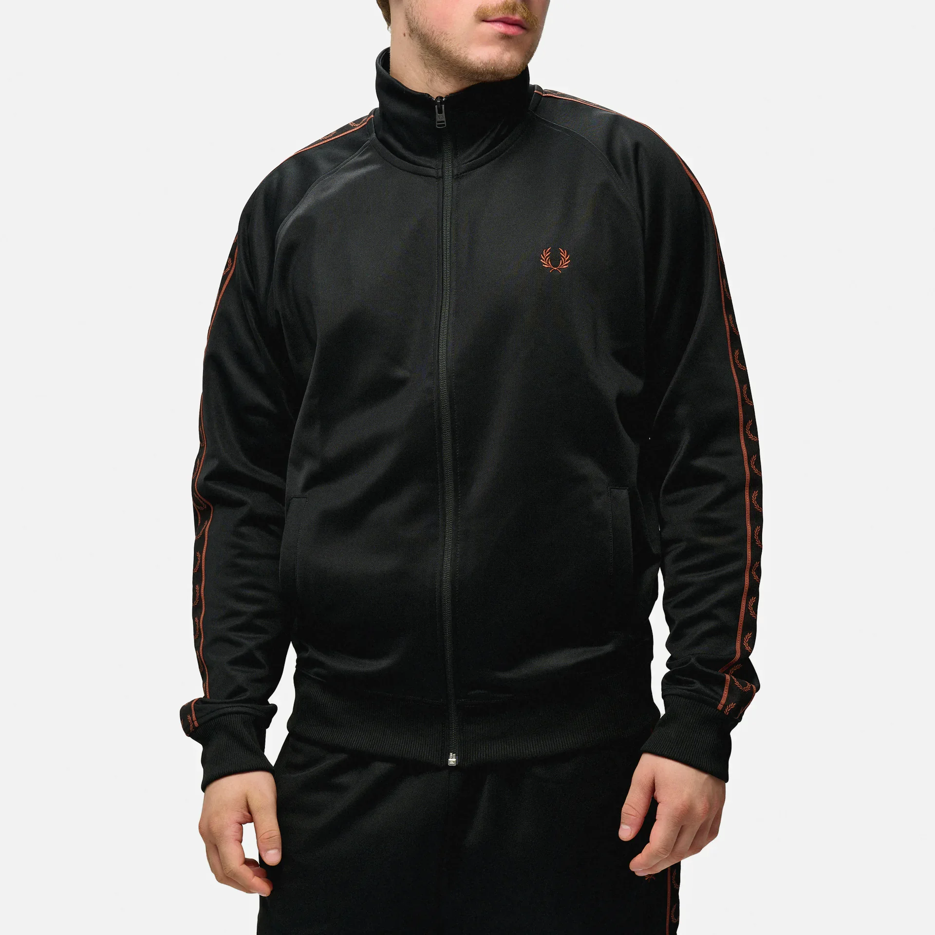 Fred Perry Contrast Tape Track Jacket Black/Whisky Brown