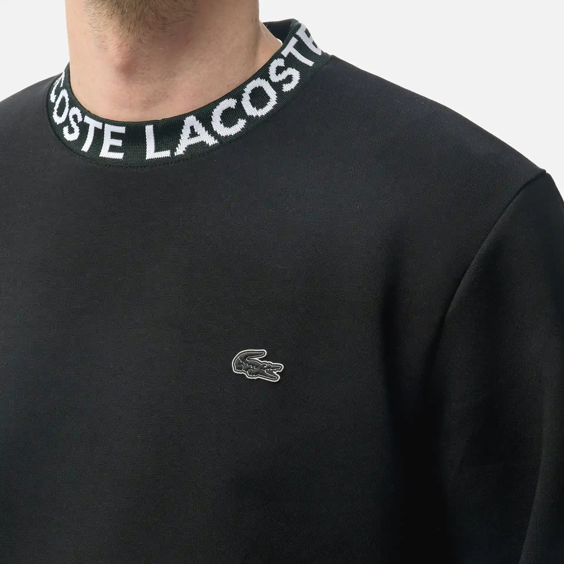  Lacoste Logo Jacquard Collar Sweatshirt Black