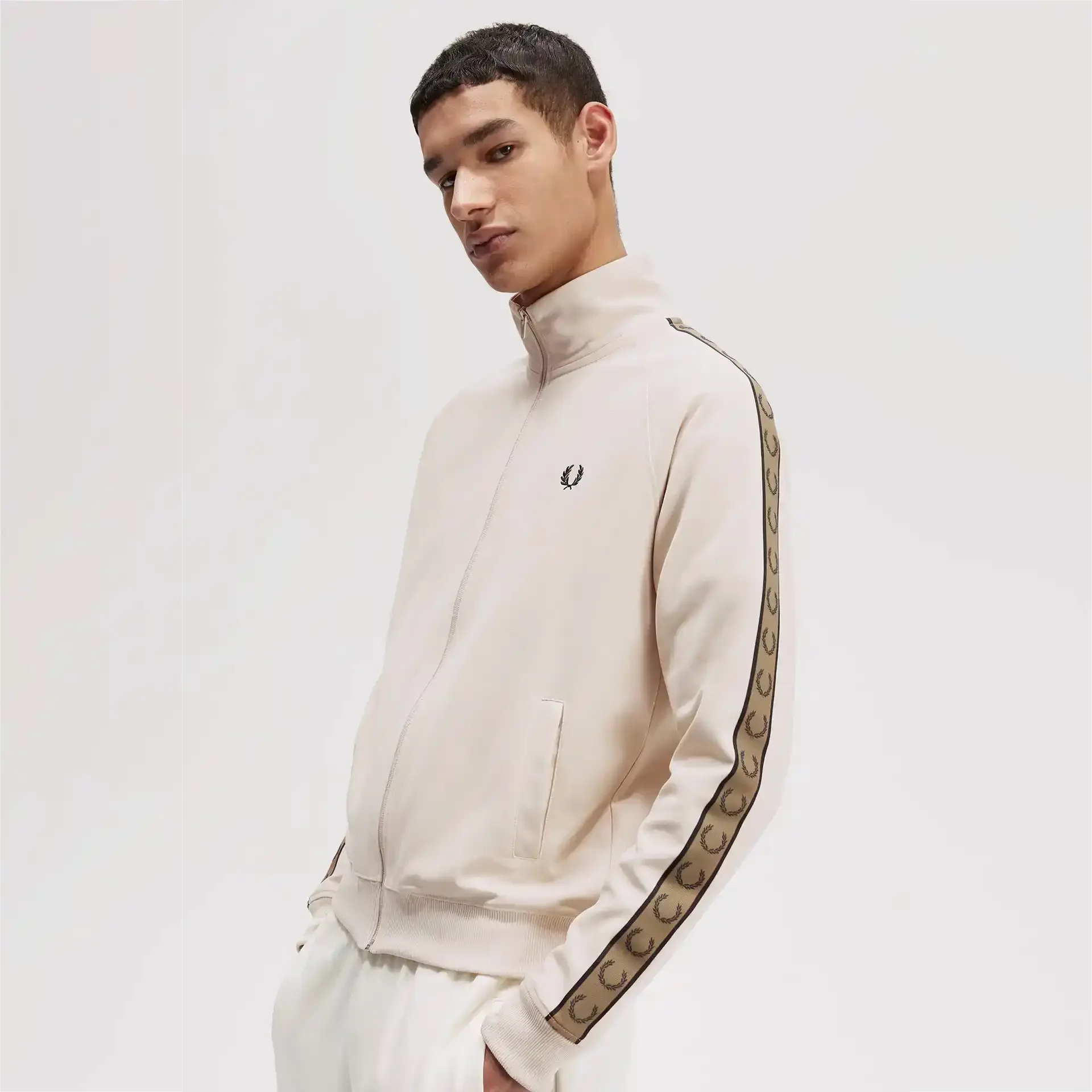 Fred Perry Contrast Taped Track Jacket Oatmeal/Shaded Stone