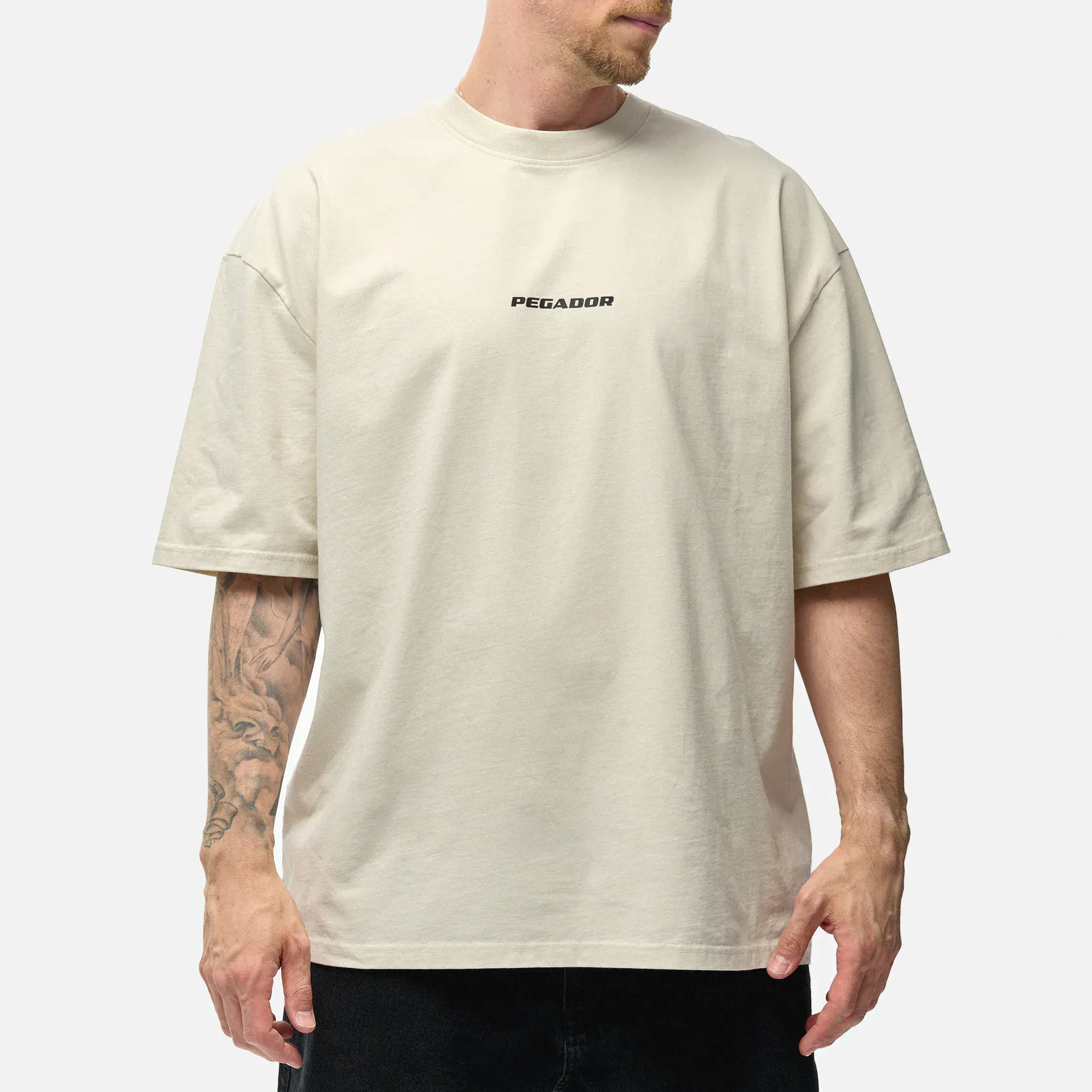 PEGADOR Colne Logo Oversized T-Shirt Washed Salty Cream Black