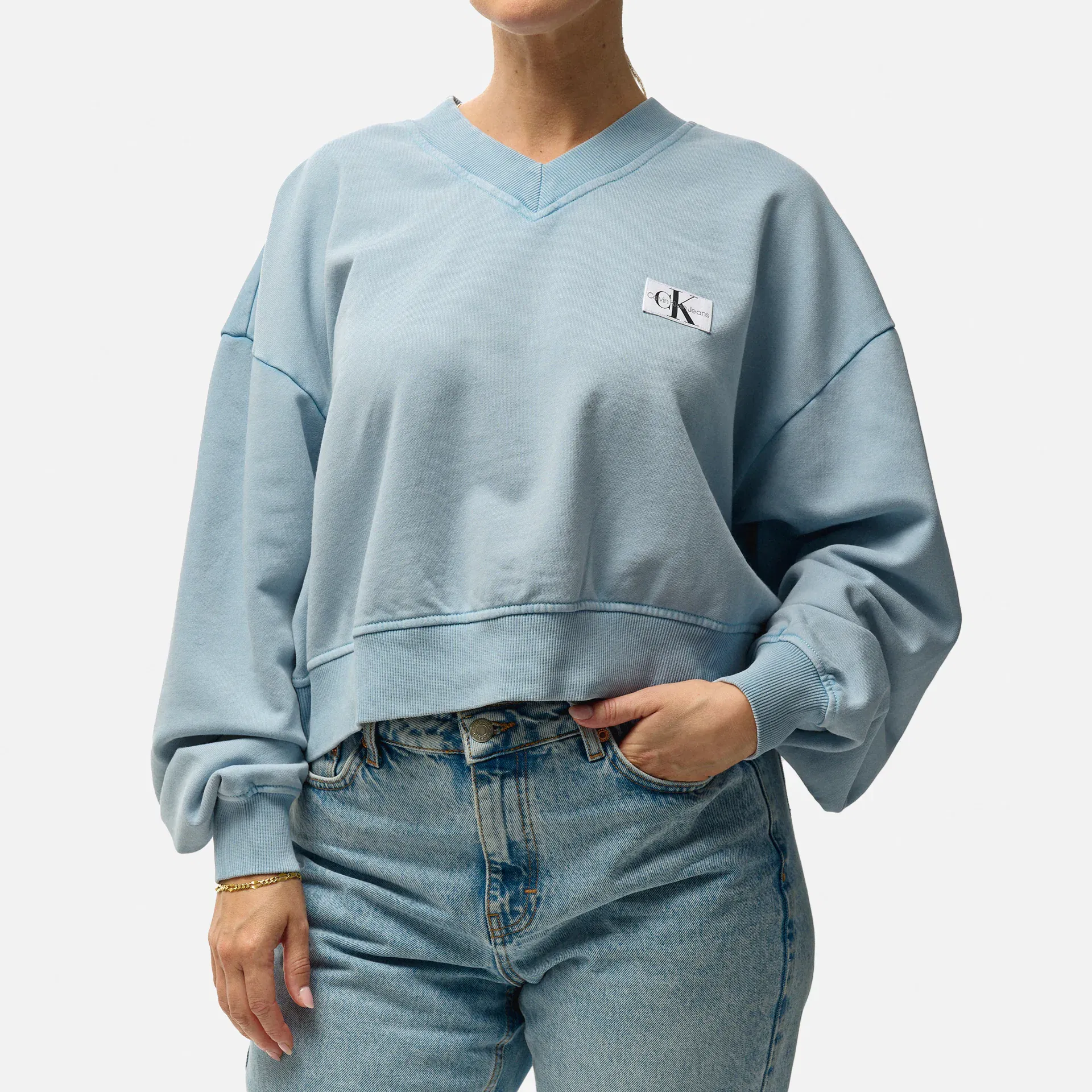 Calvin Klein Jeans Woven Label Washed V-Neck Dusk Blue