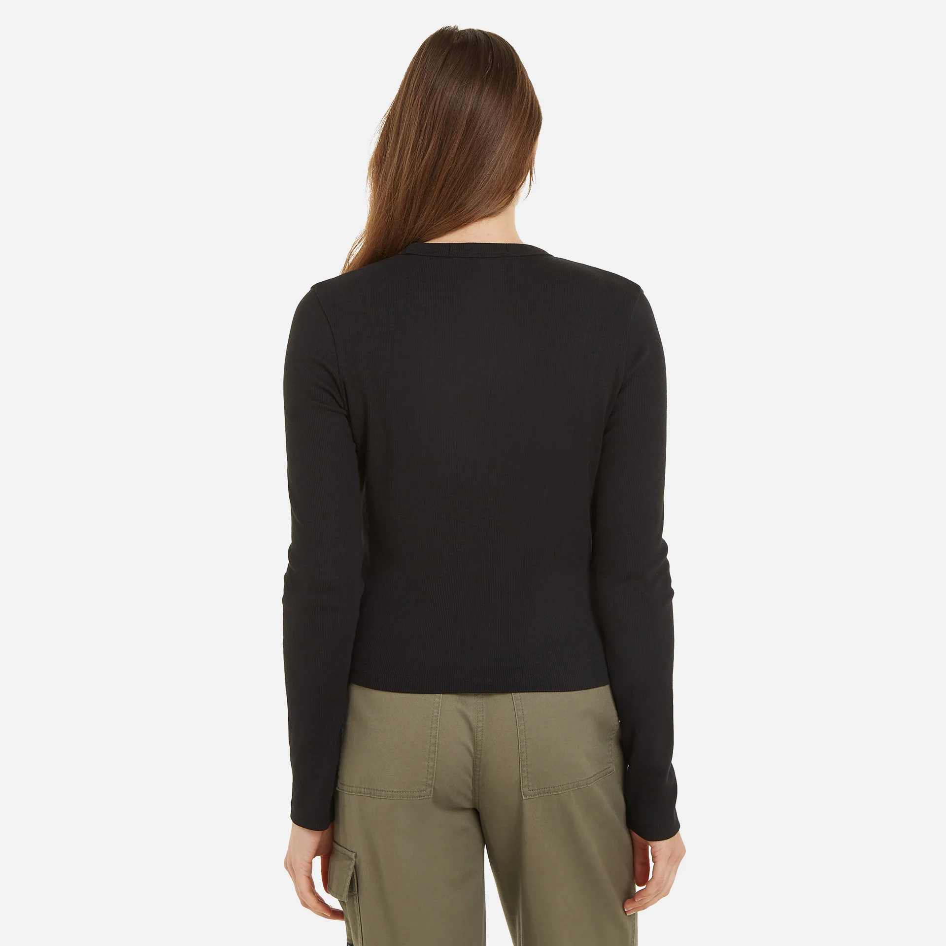 Calvin Klein Jeans Woven Label Rib Long Sleeve Black
