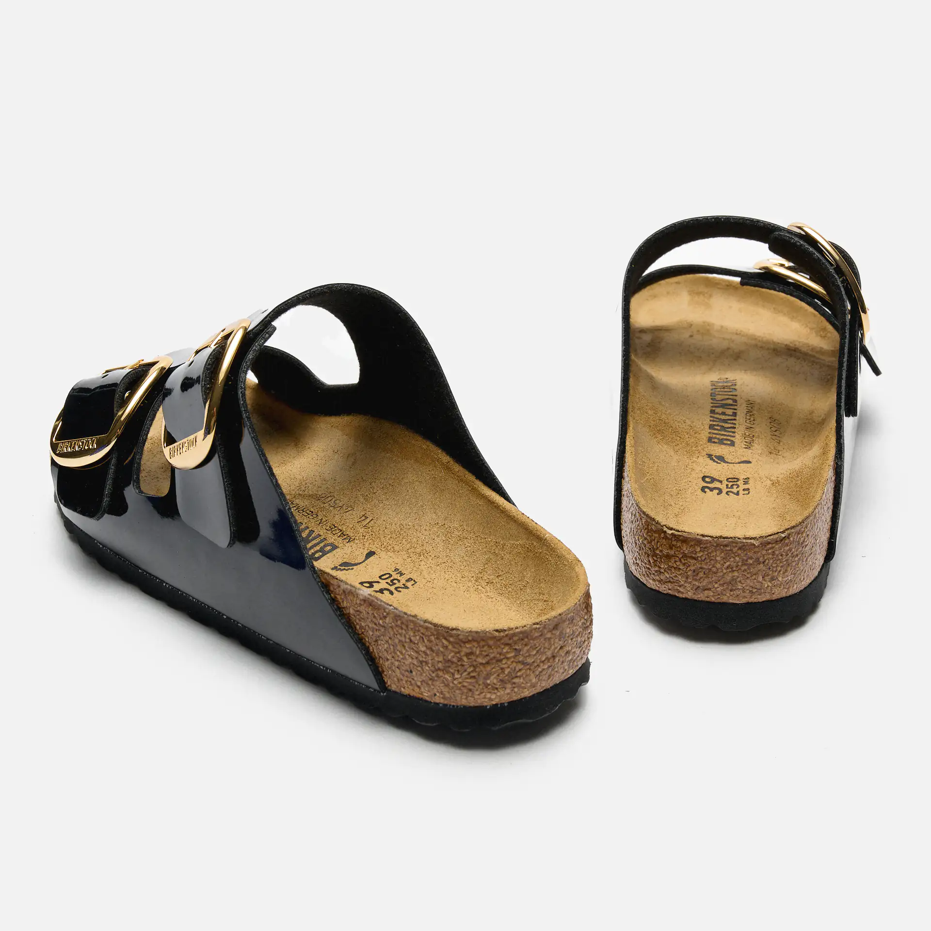 Birkenstock Arizona Big Buckle Birko-Flor Sandals Patent Black Gold